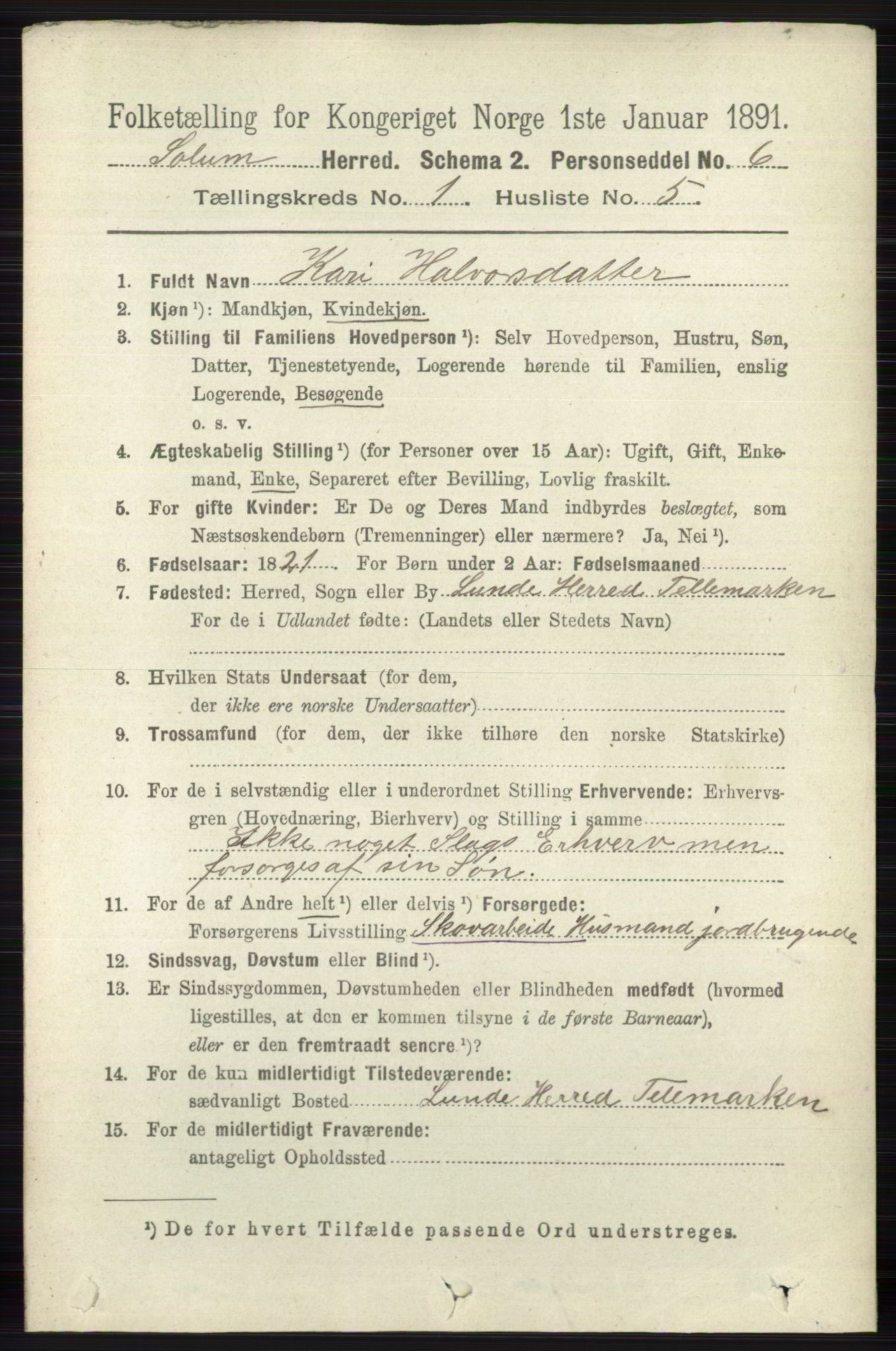 RA, 1891 census for 0818 Solum, 1891, p. 76