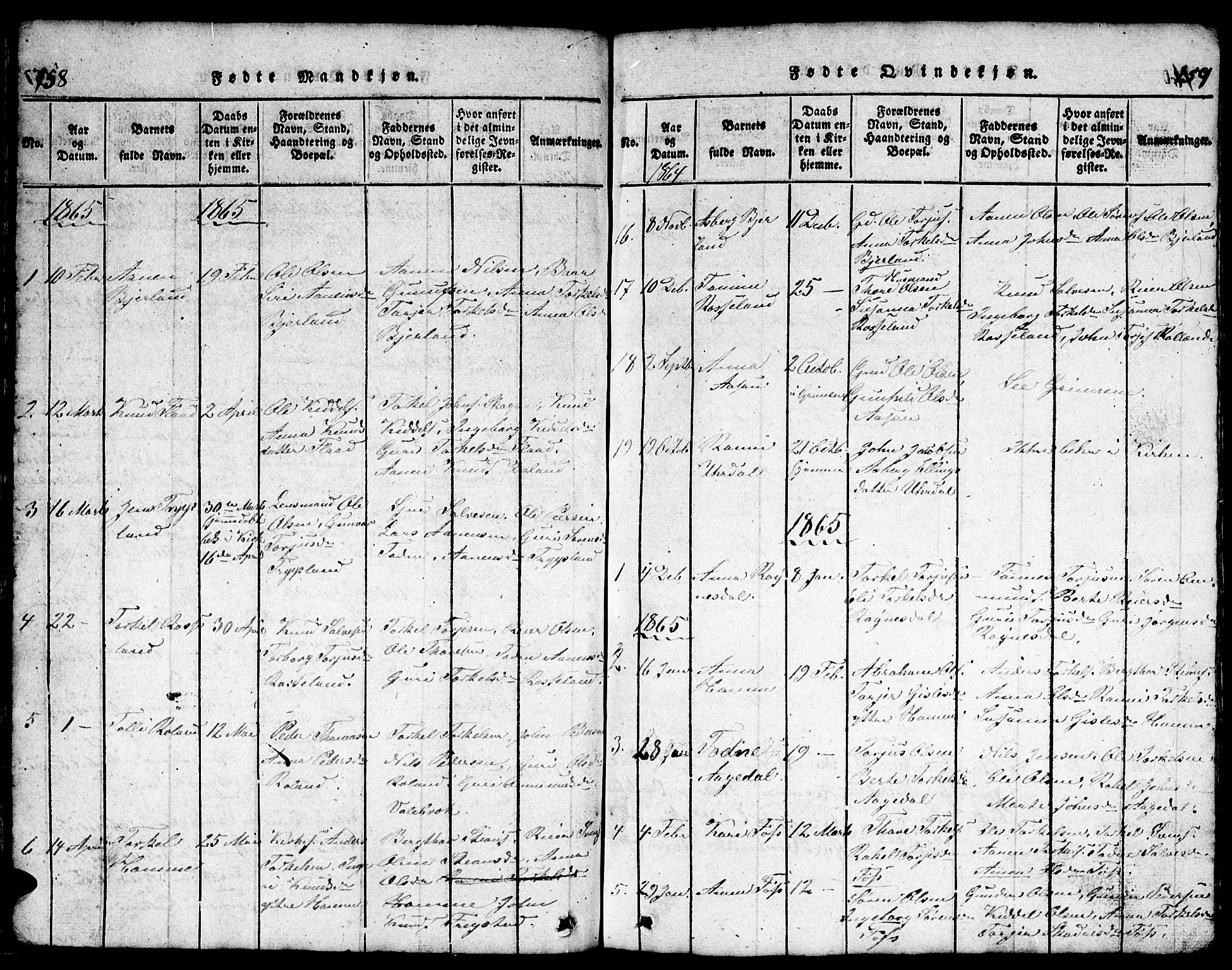 Bjelland sokneprestkontor, SAK/1111-0005/F/Fb/Fba/L0003: Parish register (copy) no. B 3, 1816-1870, p. 158-159