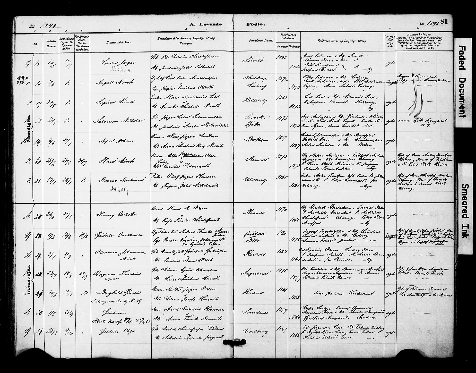 Ministerialprotokoller, klokkerbøker og fødselsregistre - Nordland, AV/SAT-A-1459/831/L0471: Parish register (official) no. 831A02, 1886-1901, p. 81