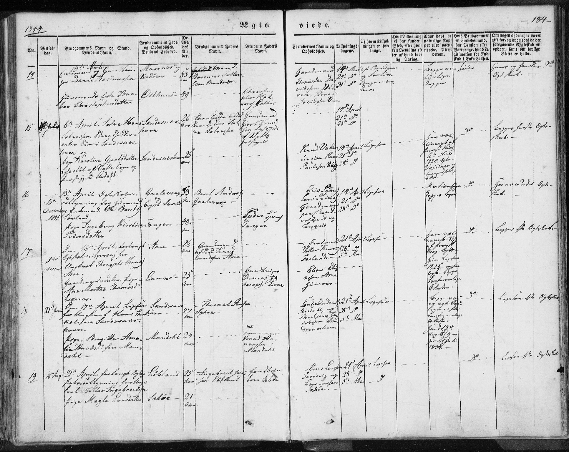 Skudenes sokneprestkontor, SAST/A -101849/H/Ha/Haa/L0002: Parish register (official) no. A 2.1, 1841-1846, p. 184