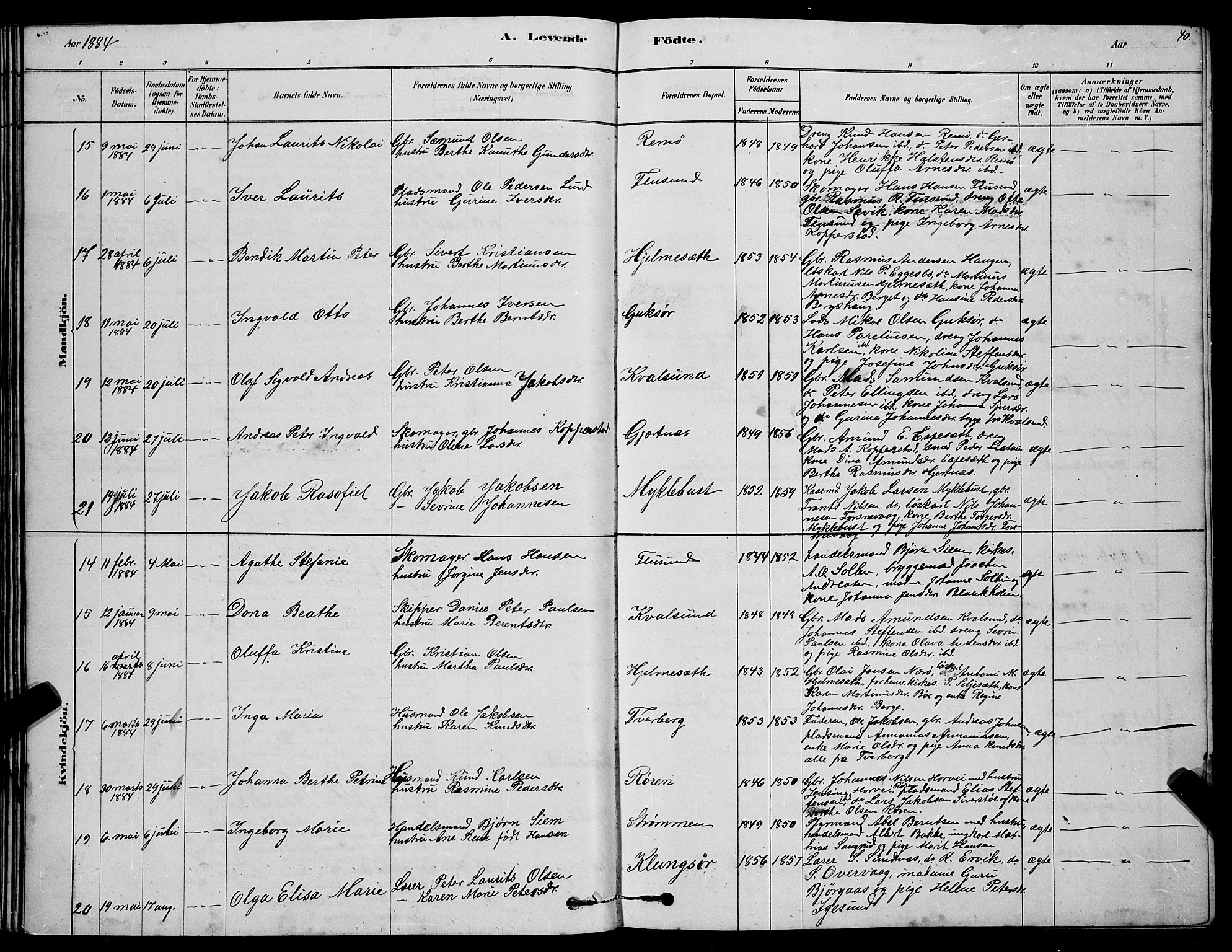 Ministerialprotokoller, klokkerbøker og fødselsregistre - Møre og Romsdal, SAT/A-1454/507/L0081: Parish register (copy) no. 507C04, 1878-1898, p. 40