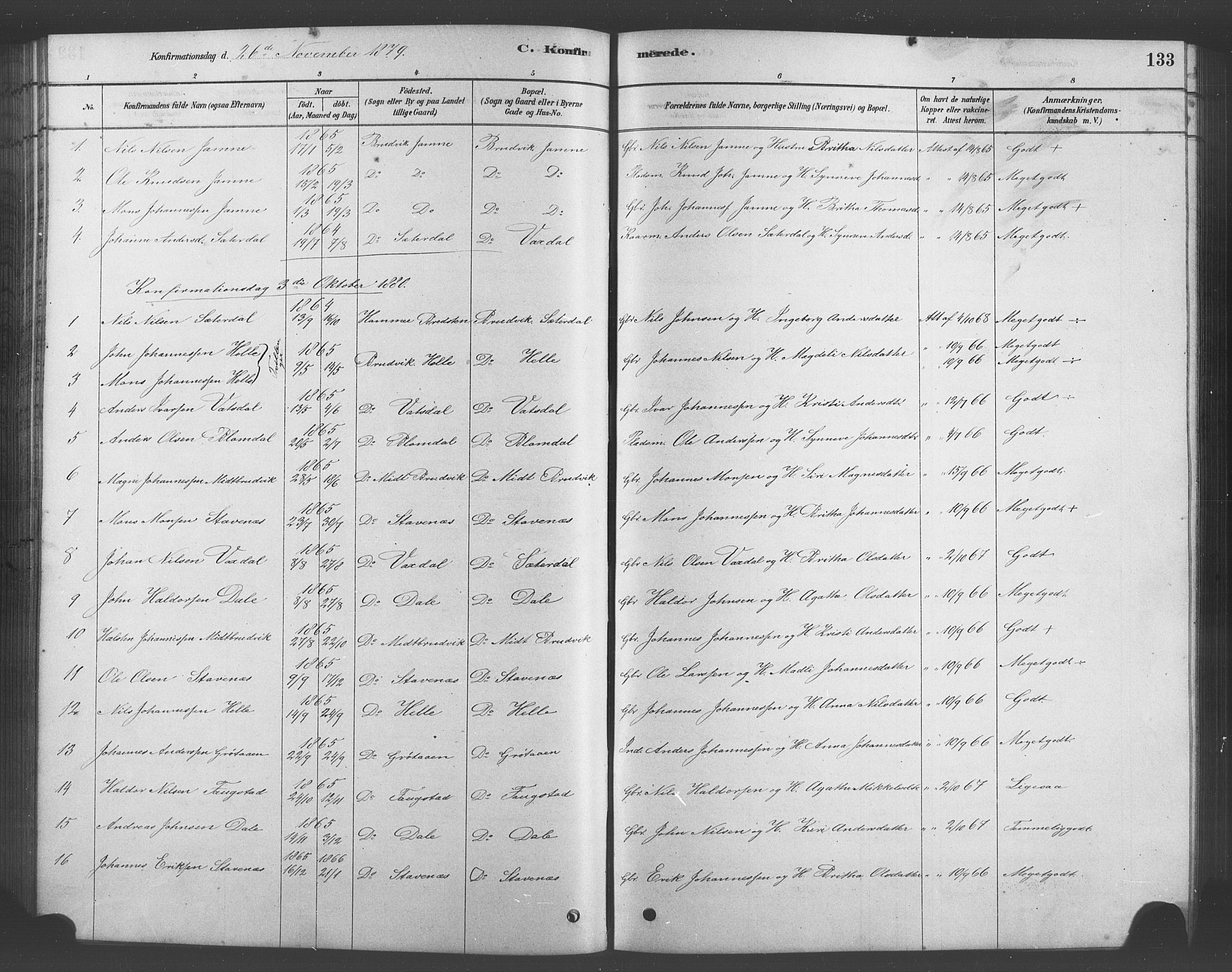Bruvik Sokneprestembete, SAB/A-74701/H/Hab: Parish register (copy) no. A 1, 1878-1907, p. 133