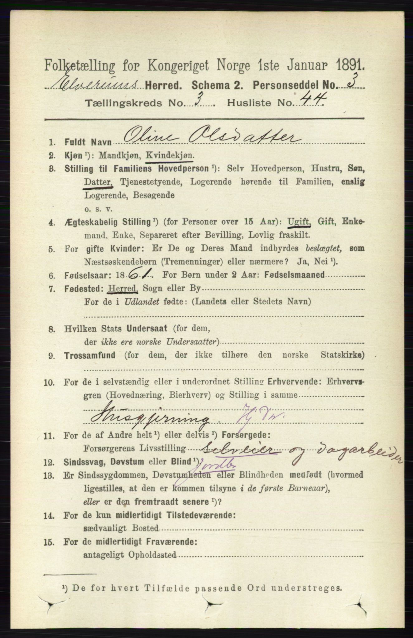 RA, 1891 census for 0427 Elverum, 1891, p. 2122