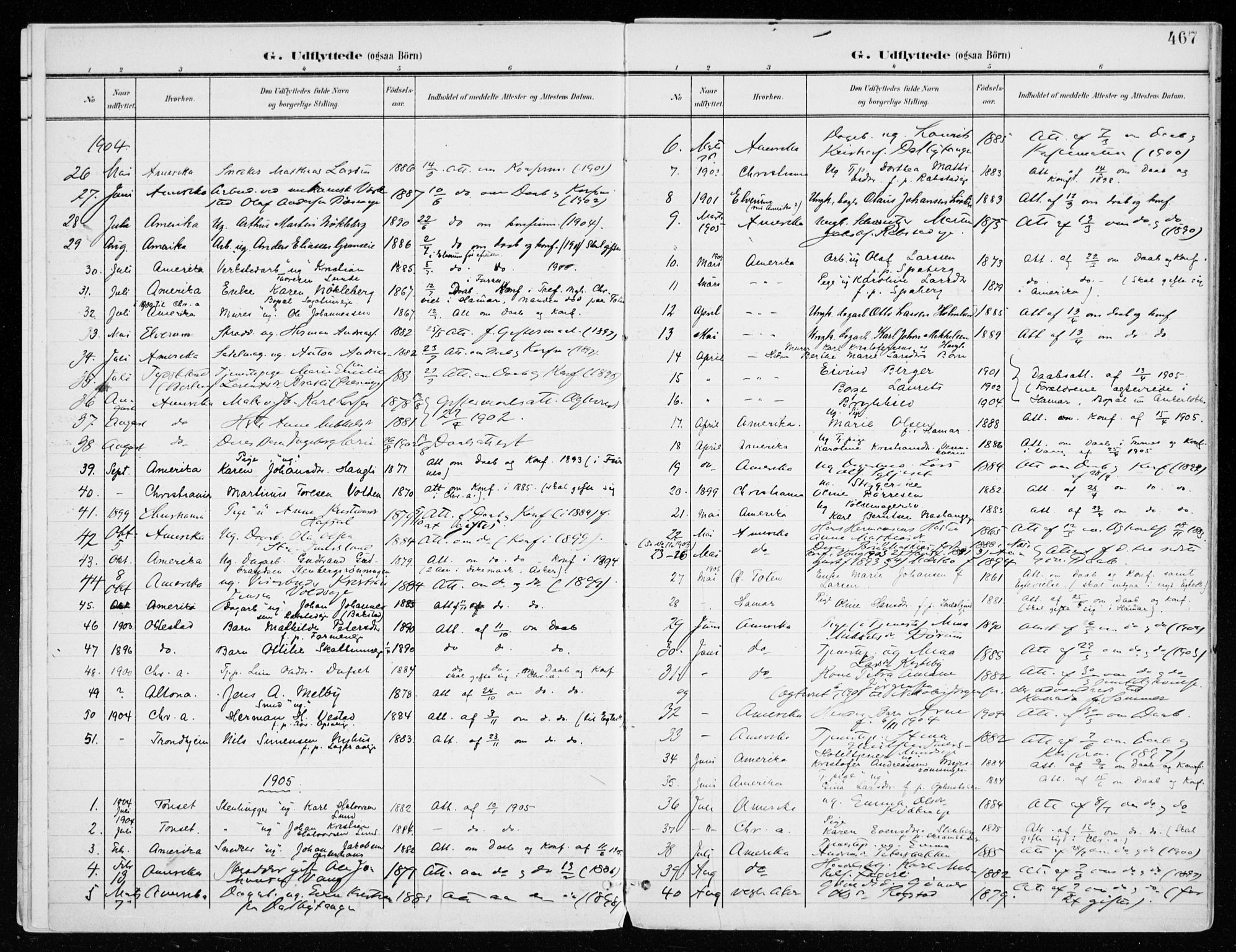 Vang prestekontor, Hedmark, SAH/PREST-008/H/Ha/Haa/L0021: Parish register (official) no. 21, 1902-1917, p. 467
