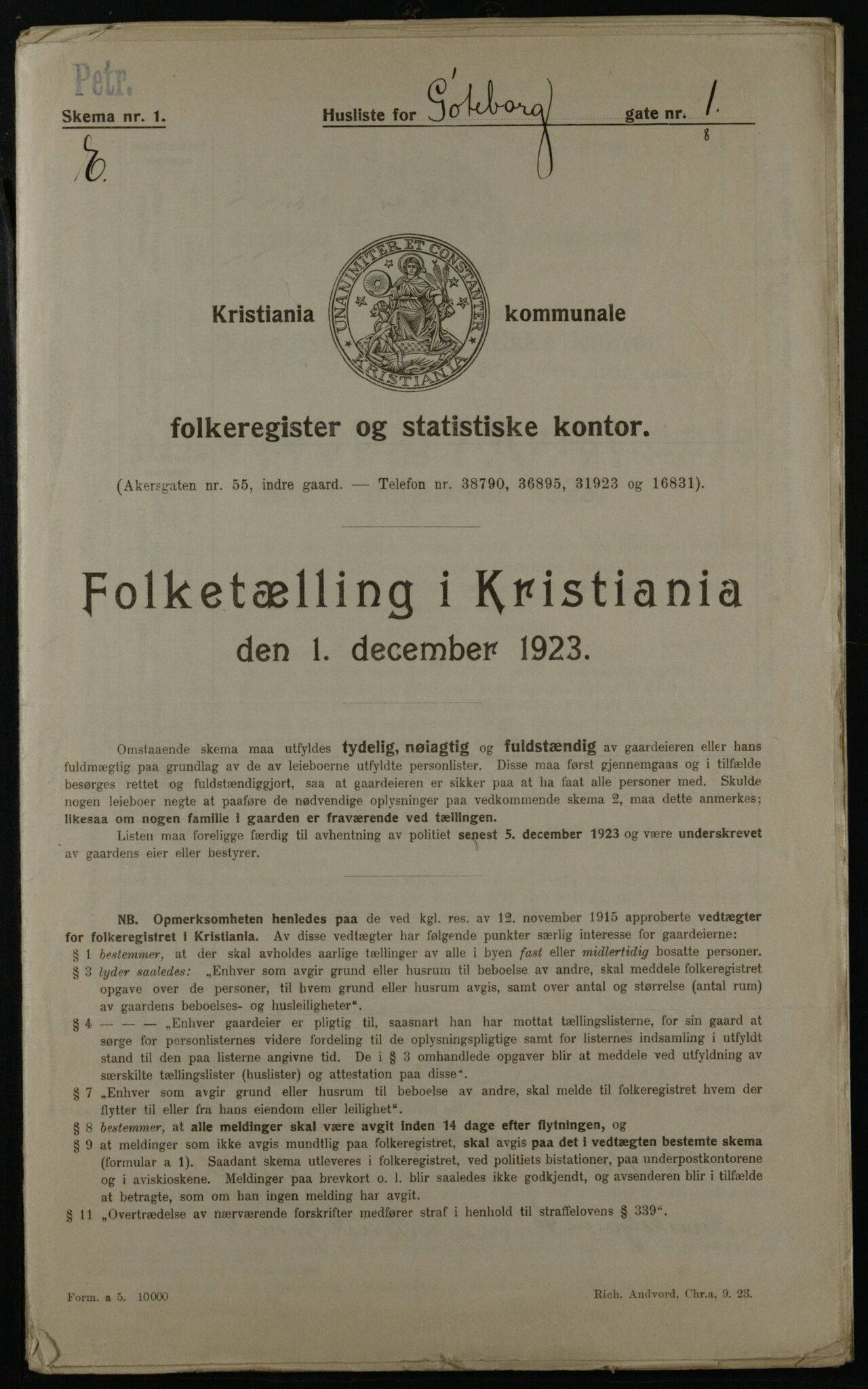 OBA, Municipal Census 1923 for Kristiania, 1923, p. 36674