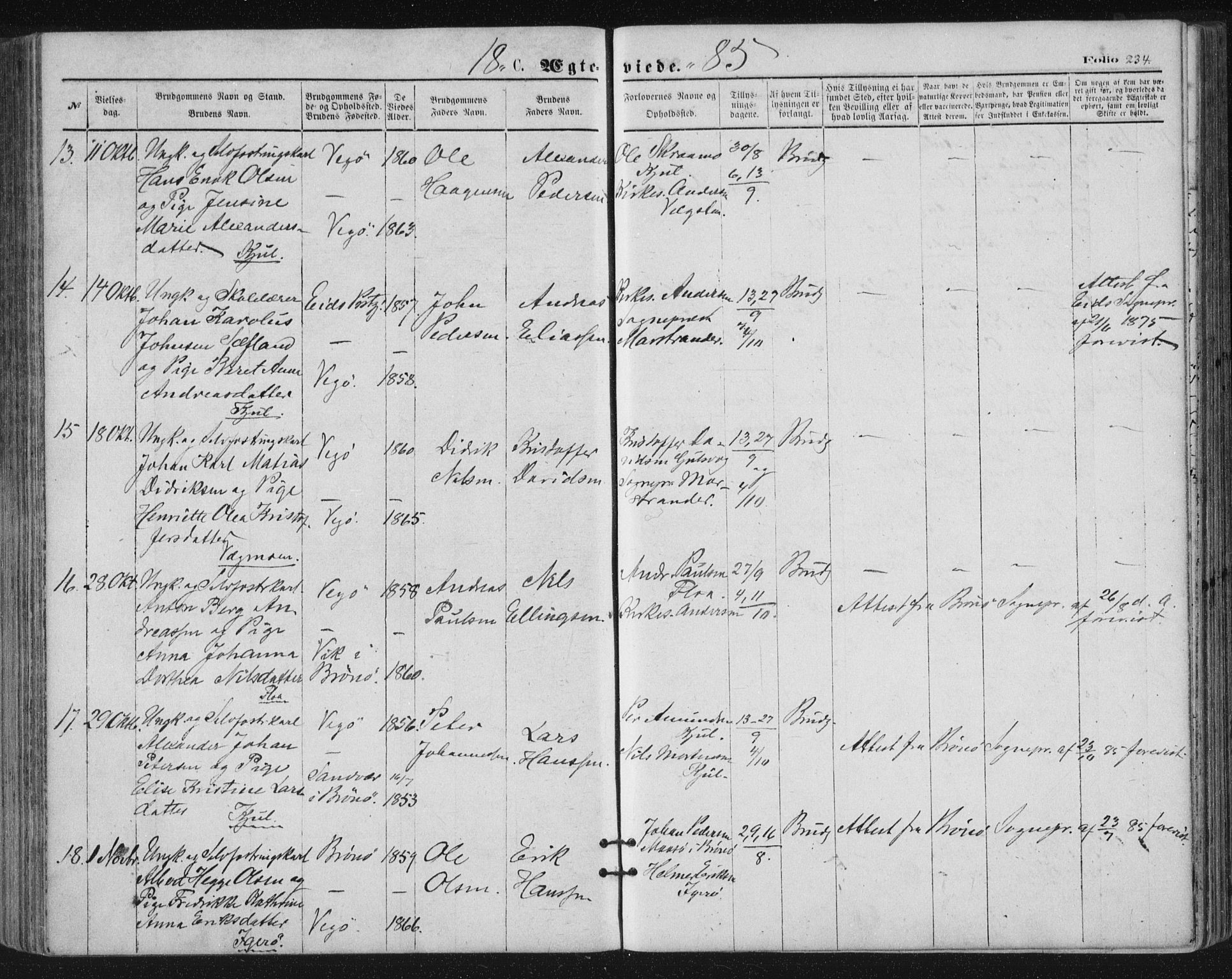 Ministerialprotokoller, klokkerbøker og fødselsregistre - Nordland, AV/SAT-A-1459/816/L0241: Parish register (official) no. 816A07, 1870-1885, p. 234