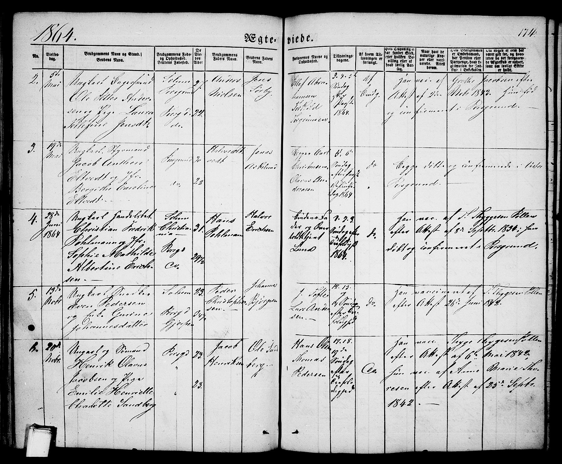 Porsgrunn kirkebøker , SAKO/A-104/G/Ga/L0002: Parish register (copy) no. I 2, 1847-1877, p. 174
