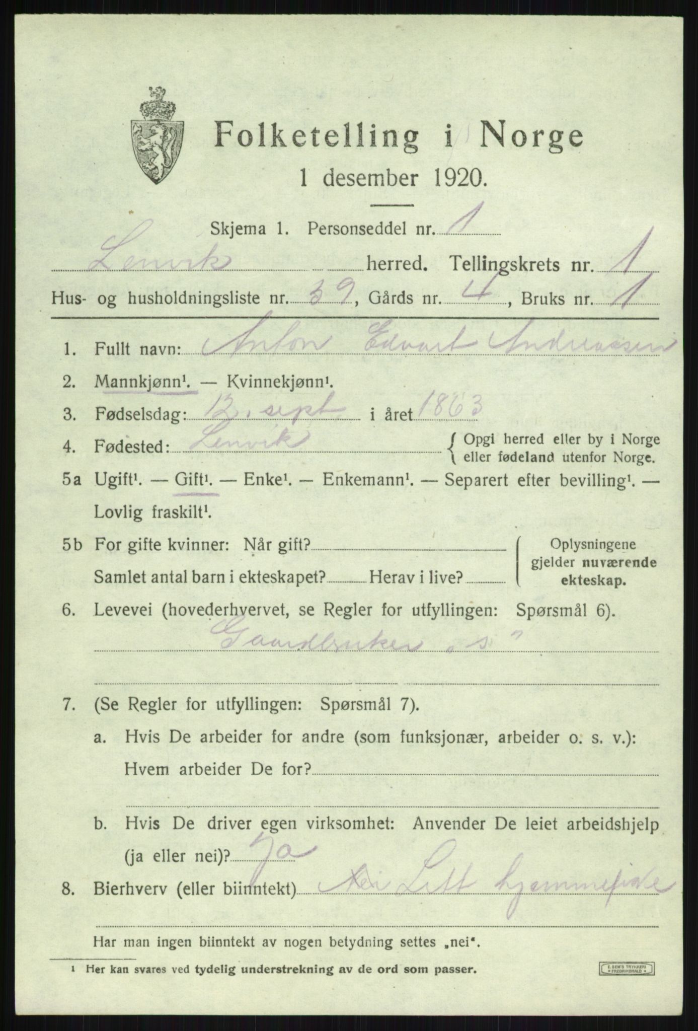 SATØ, 1920 census for Lenvik, 1920, p. 2652