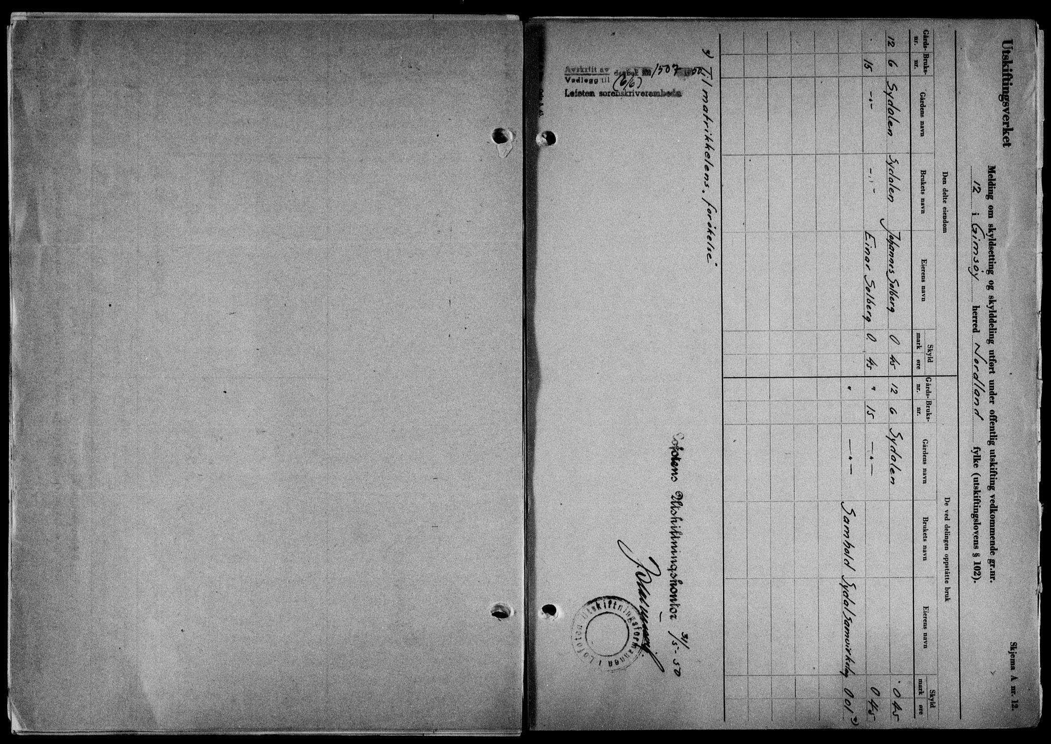 Lofoten sorenskriveri, SAT/A-0017/1/2/2C/L0023a: Mortgage book no. 23a, 1950-1950, Diary no: : 1507/1950