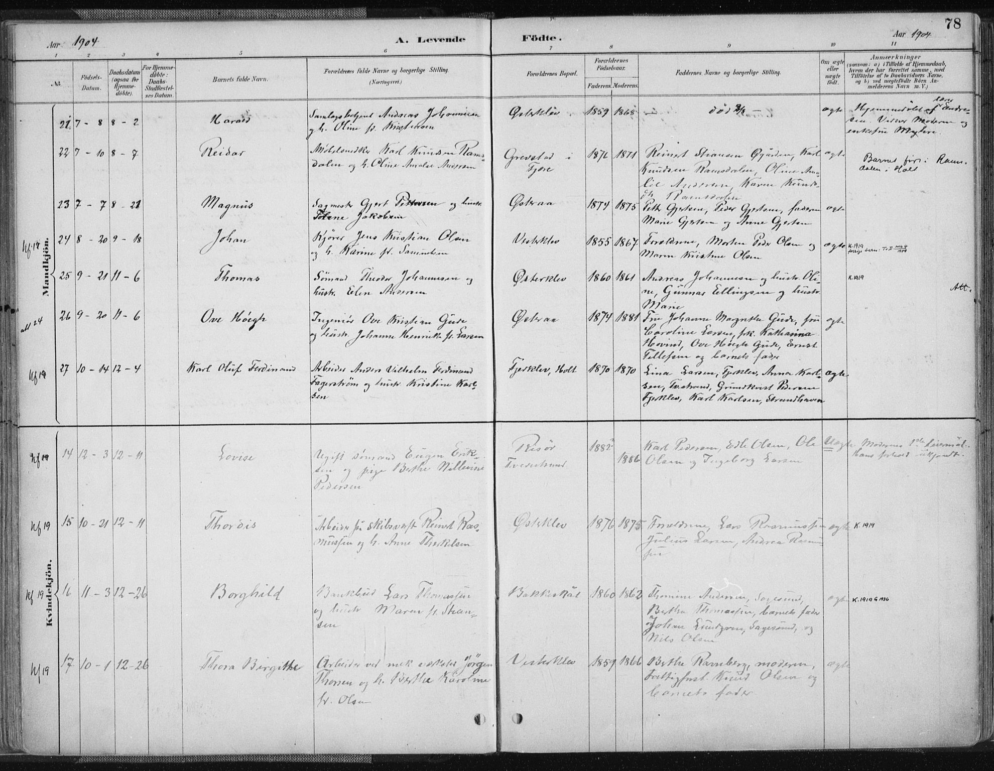 Tvedestrand sokneprestkontor, AV/SAK-1111-0042/F/Fa/L0001: Parish register (official) no. A 1, 1885-1916, p. 78