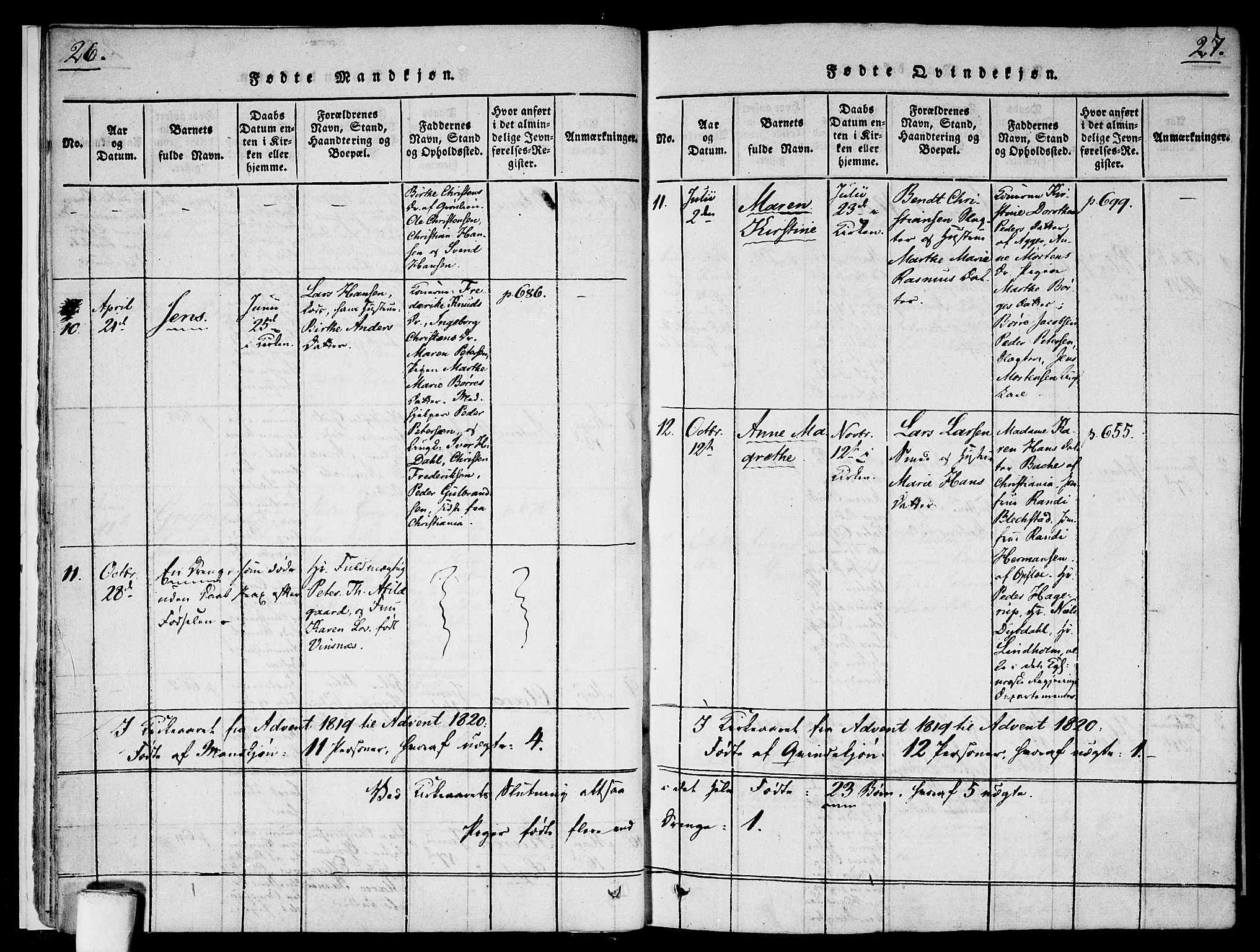 Gamlebyen prestekontor Kirkebøker, AV/SAO-A-10884/F/Fa/L0002: Parish register (official) no. 2, 1817-1829, p. 26-27