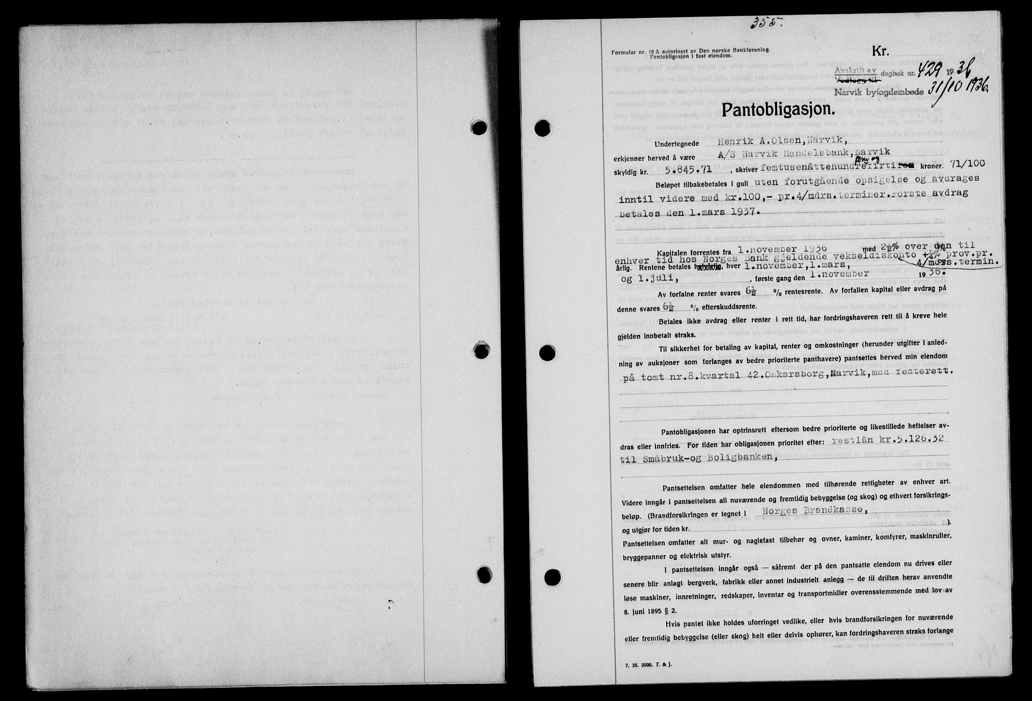 Narvik sorenskriveri, SAT/A-0002/1/2/2C/2Ca/L0011: Mortgage book no. 14, 1935-1937, Deed date: 31.10.1936