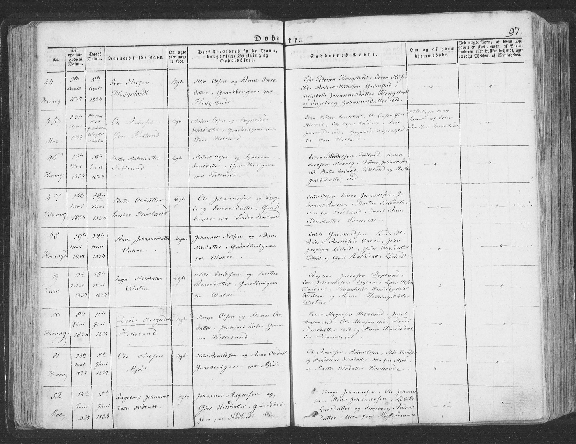 Hosanger sokneprestembete, AV/SAB-A-75801/H/Haa: Parish register (official) no. A 6, 1824-1835, p. 97