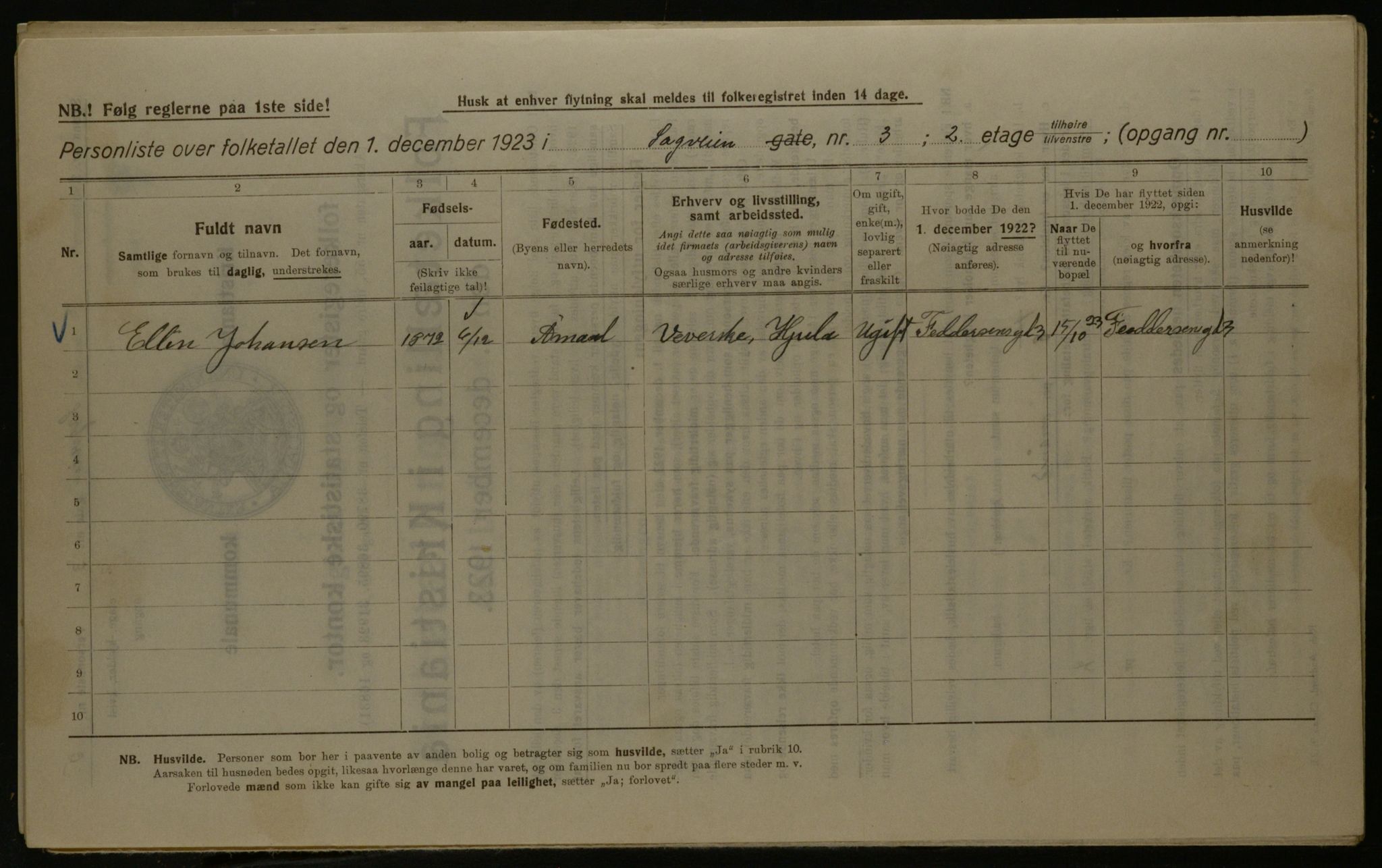 OBA, Municipal Census 1923 for Kristiania, 1923, p. 95543