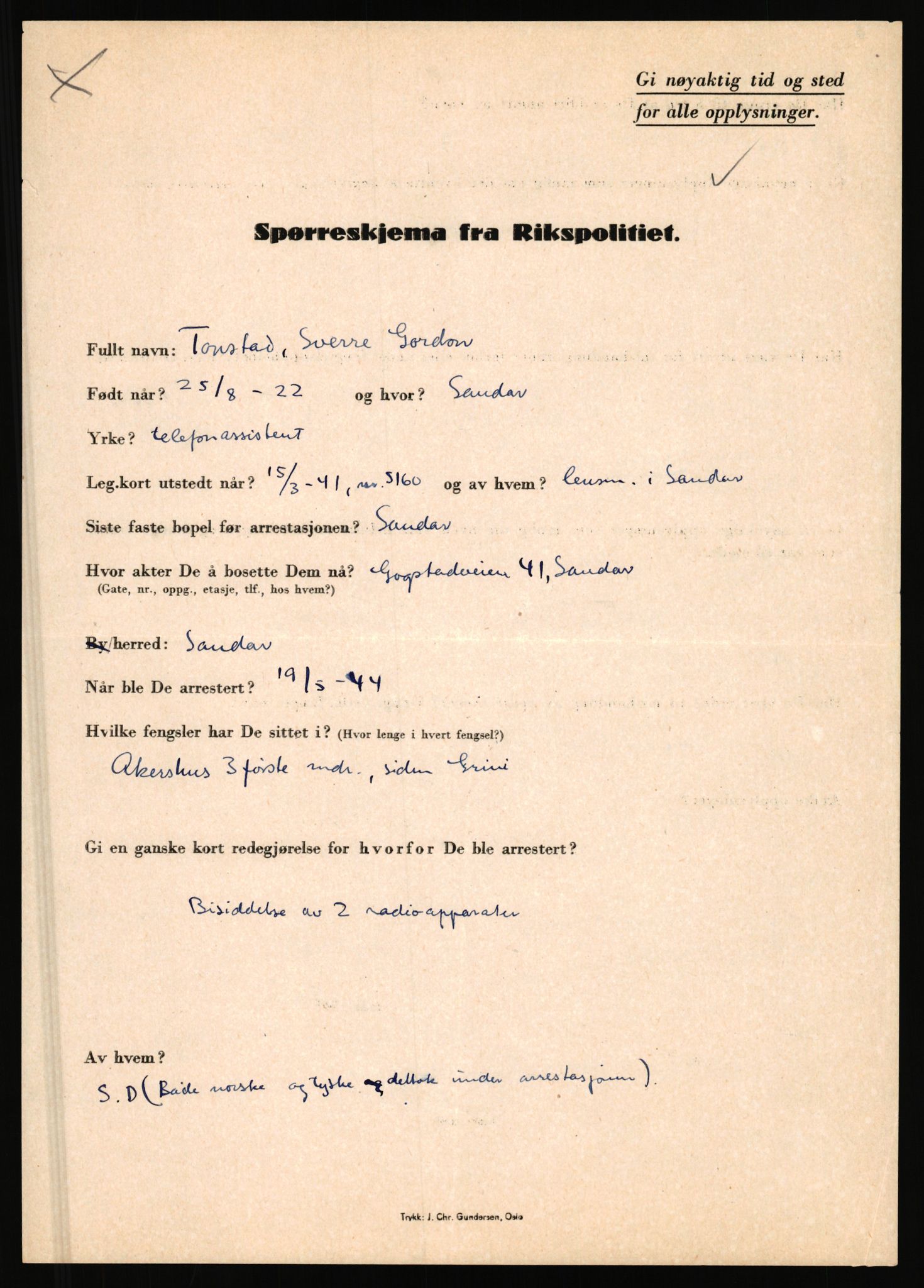 Rikspolitisjefen, AV/RA-S-1560/L/L0017: Tidemann, Hermann G. - Veum, Tjostolv, 1940-1945, p. 165