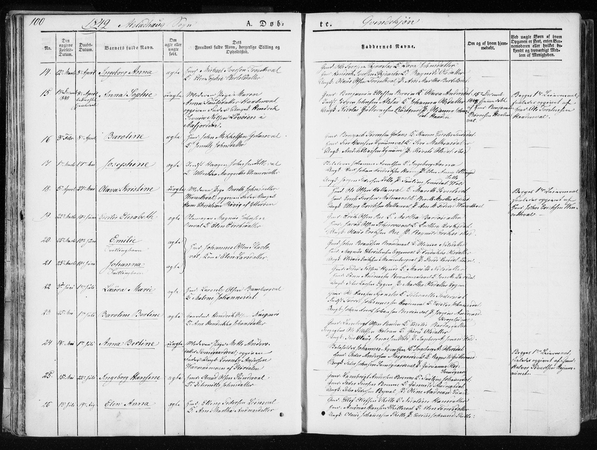 Ministerialprotokoller, klokkerbøker og fødselsregistre - Nord-Trøndelag, AV/SAT-A-1458/717/L0154: Parish register (official) no. 717A06 /1, 1836-1849, p. 100