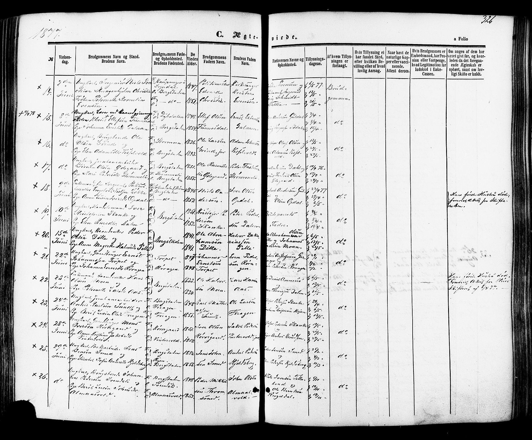 Ministerialprotokoller, klokkerbøker og fødselsregistre - Sør-Trøndelag, SAT/A-1456/681/L0932: Parish register (official) no. 681A10, 1860-1878, p. 326