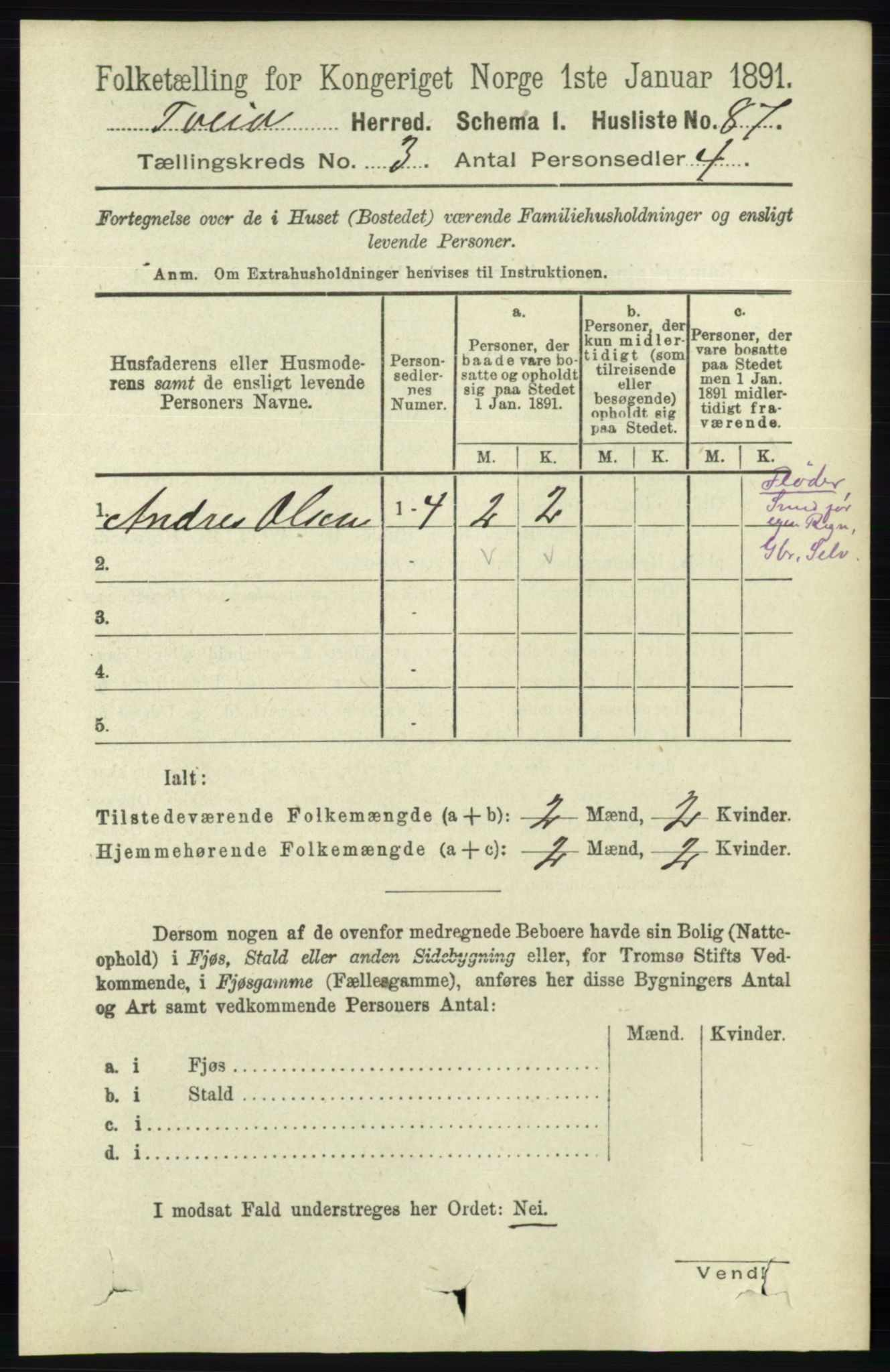 RA, 1891 census for 1013 Tveit, 1891, p. 1176