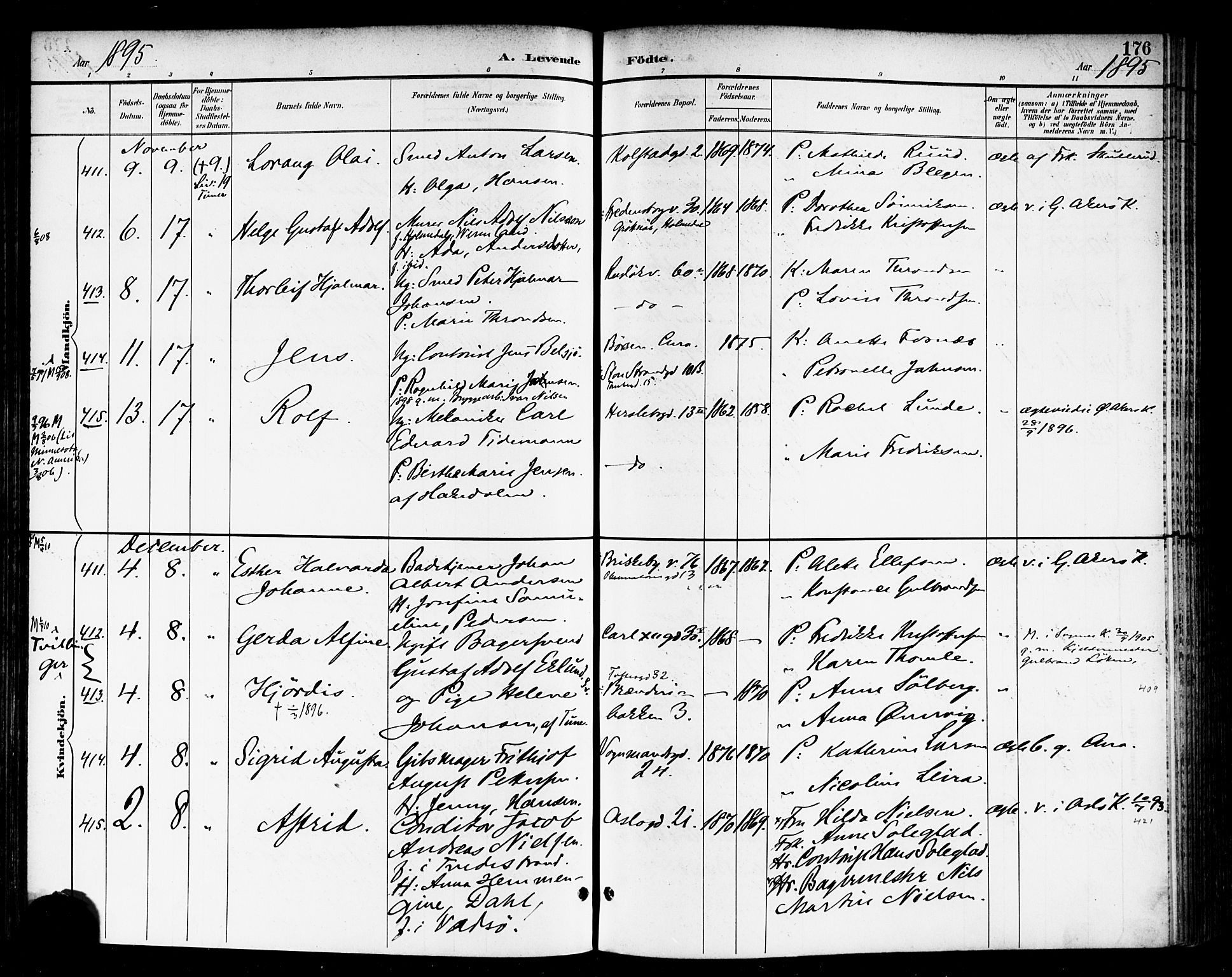 Rikshospitalet prestekontor Kirkebøker, SAO/A-10309b/F/L0009: Parish register (official) no. 9, 1894-1897, p. 176