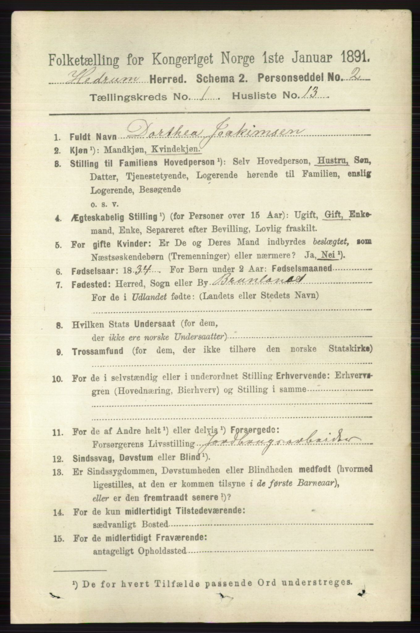 RA, 1891 census for 0727 Hedrum, 1891, p. 273