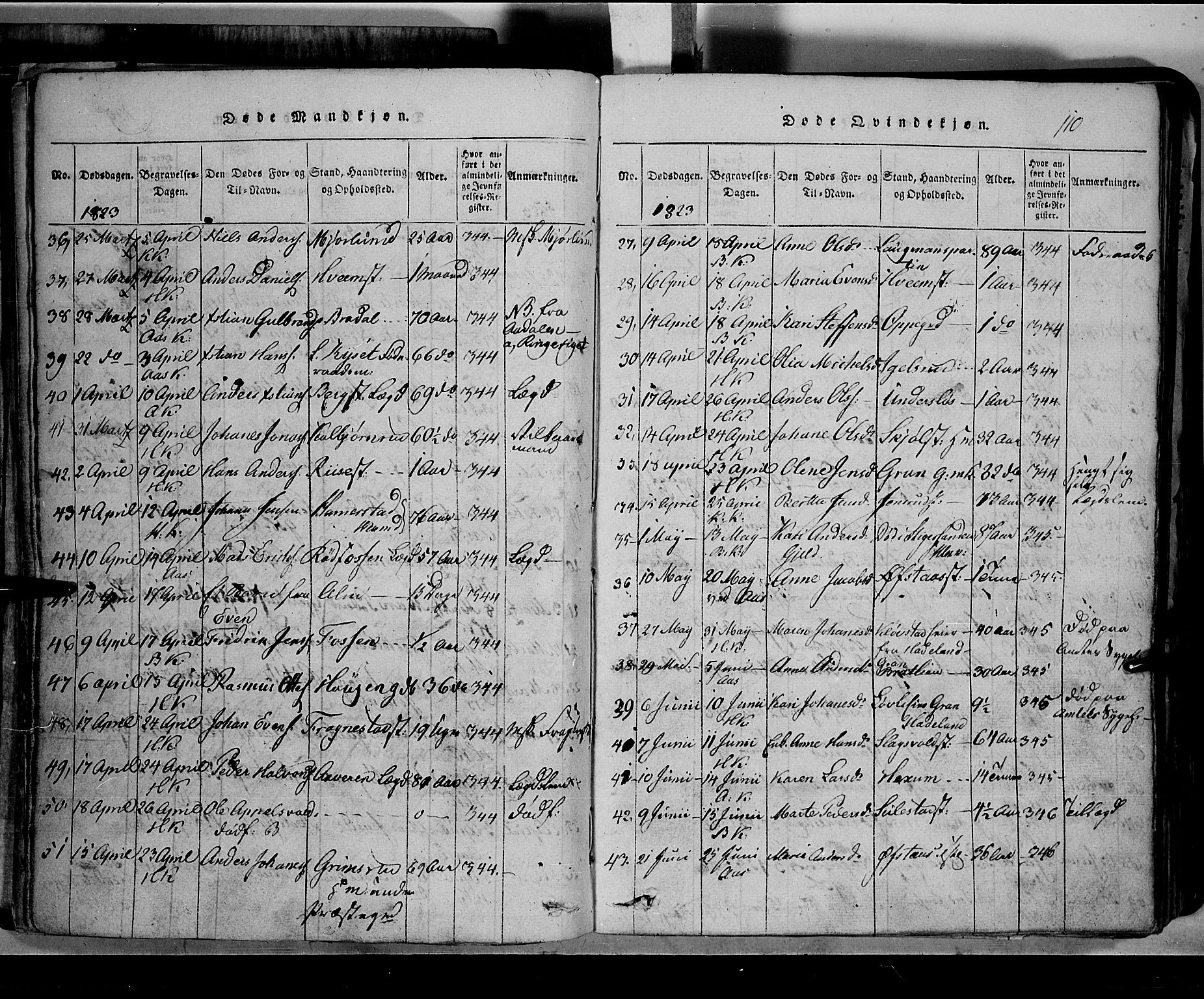 Toten prestekontor, SAH/PREST-102/H/Ha/Hab/L0002: Parish register (copy) no. 2, 1820-1827, p. 110