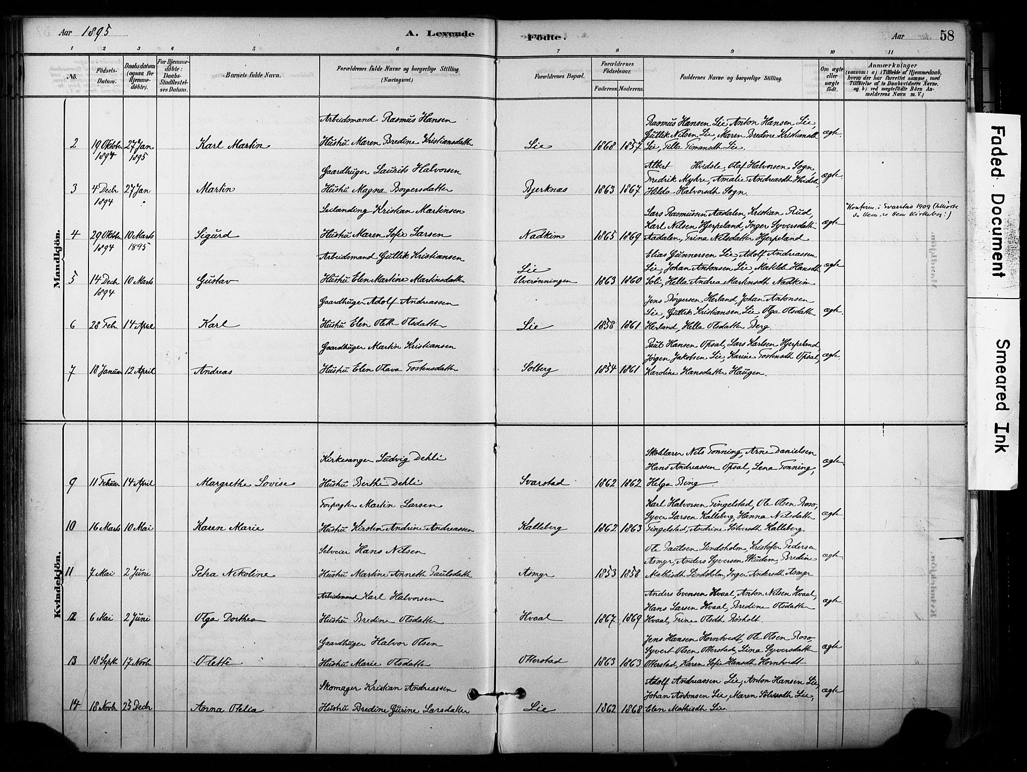 Lardal kirkebøker, AV/SAKO-A-350/F/Fb/L0001: Parish register (official) no. II 1, 1881-1911, p. 58