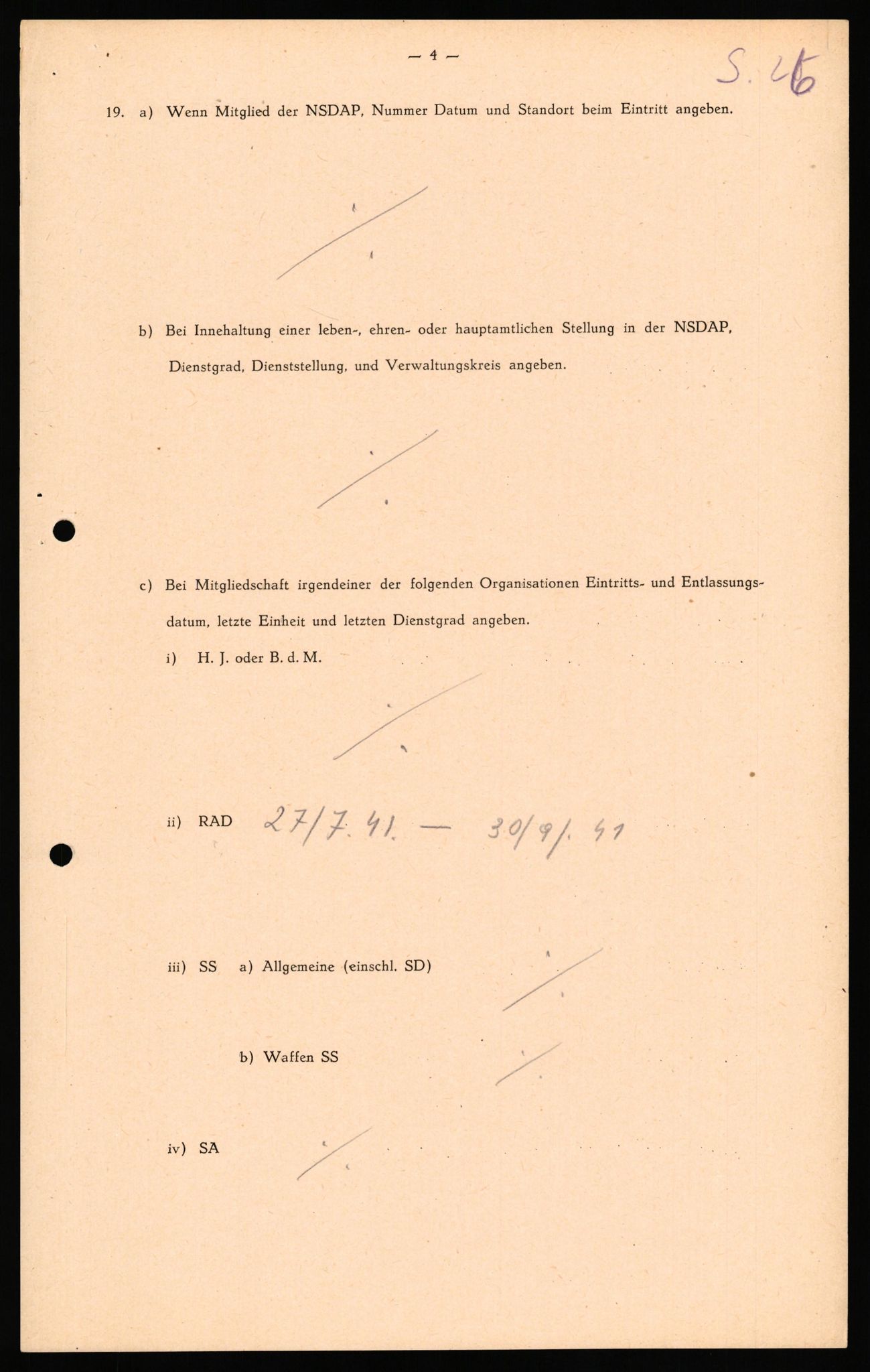 Forsvaret, Forsvarets overkommando II, AV/RA-RAFA-3915/D/Db/L0040: CI Questionaires. Tyske okkupasjonsstyrker i Norge. Østerrikere., 1945-1946, p. 171