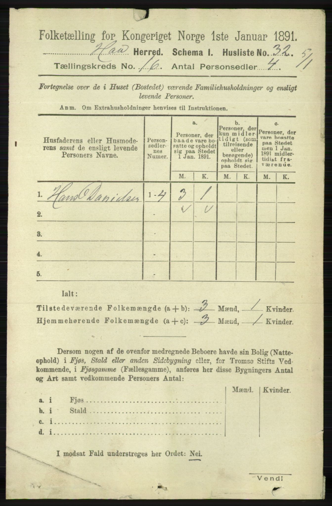 RA, 1891 census for 1119 Hå, 1891, p. 4021
