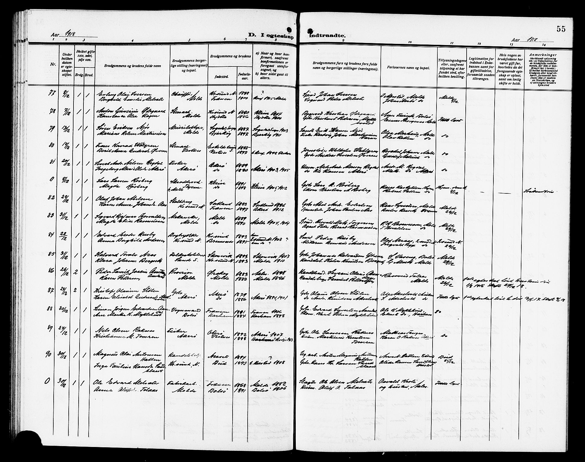 Ministerialprotokoller, klokkerbøker og fødselsregistre - Møre og Romsdal, SAT/A-1454/558/L0703: Parish register (copy) no. 558C04, 1906-1921, p. 55
