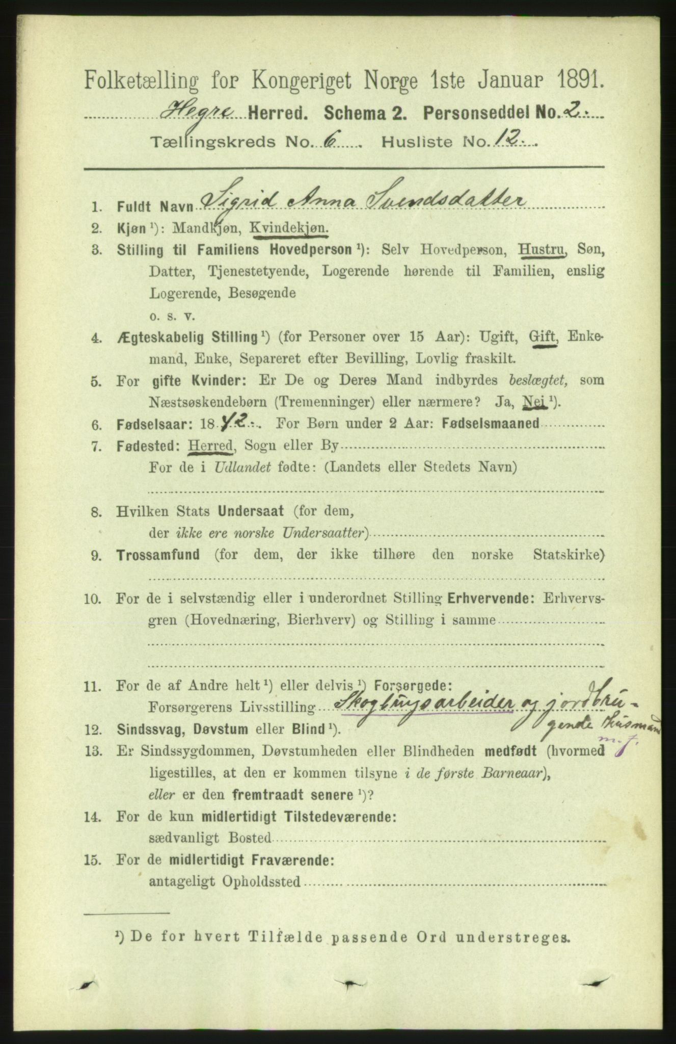 RA, 1891 census for 1712 Hegra, 1891, p. 2415