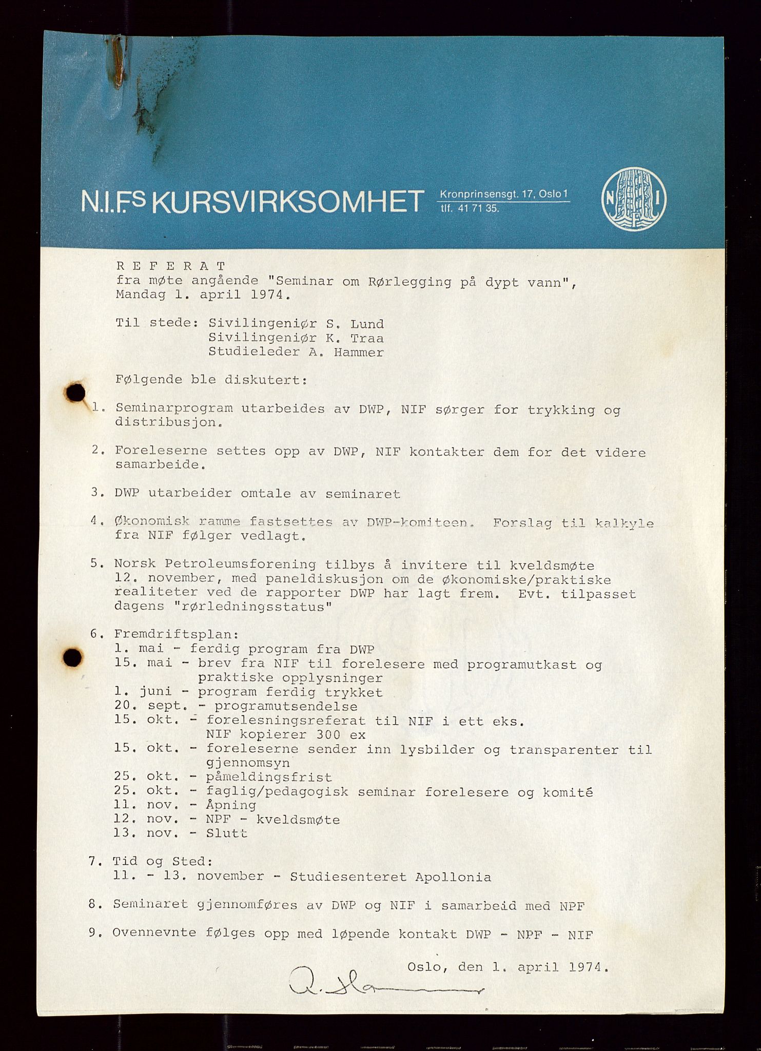 Industridepartementet, Oljekontoret, AV/SAST-A-101348/Di/L0001: DWP, møter juni - november, komiteemøter nr. 19 - 26, 1973-1974, p. 187