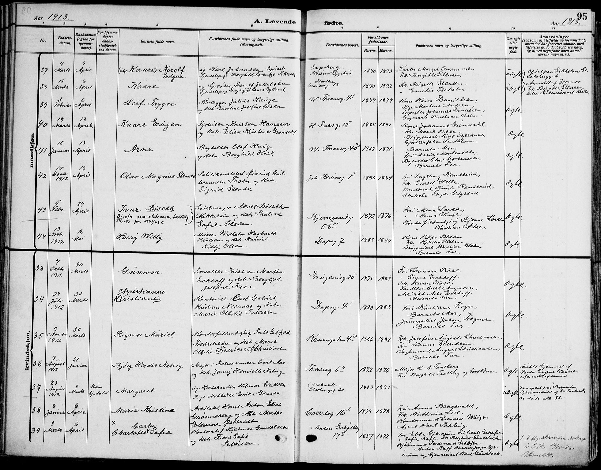 Gamle Aker prestekontor Kirkebøker, SAO/A-10617a/F/L0014: Parish register (official) no. 14, 1909-1924, p. 95