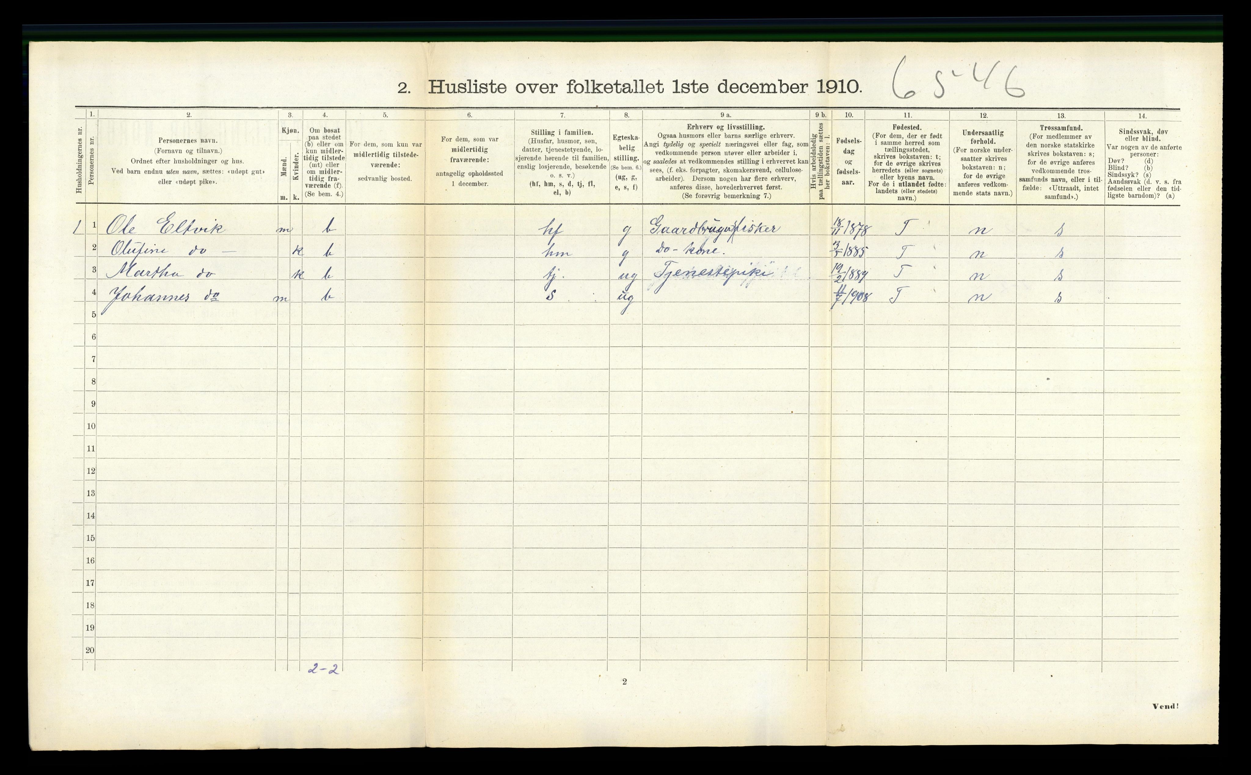 RA, 1910 census for Selje, 1910, p. 225