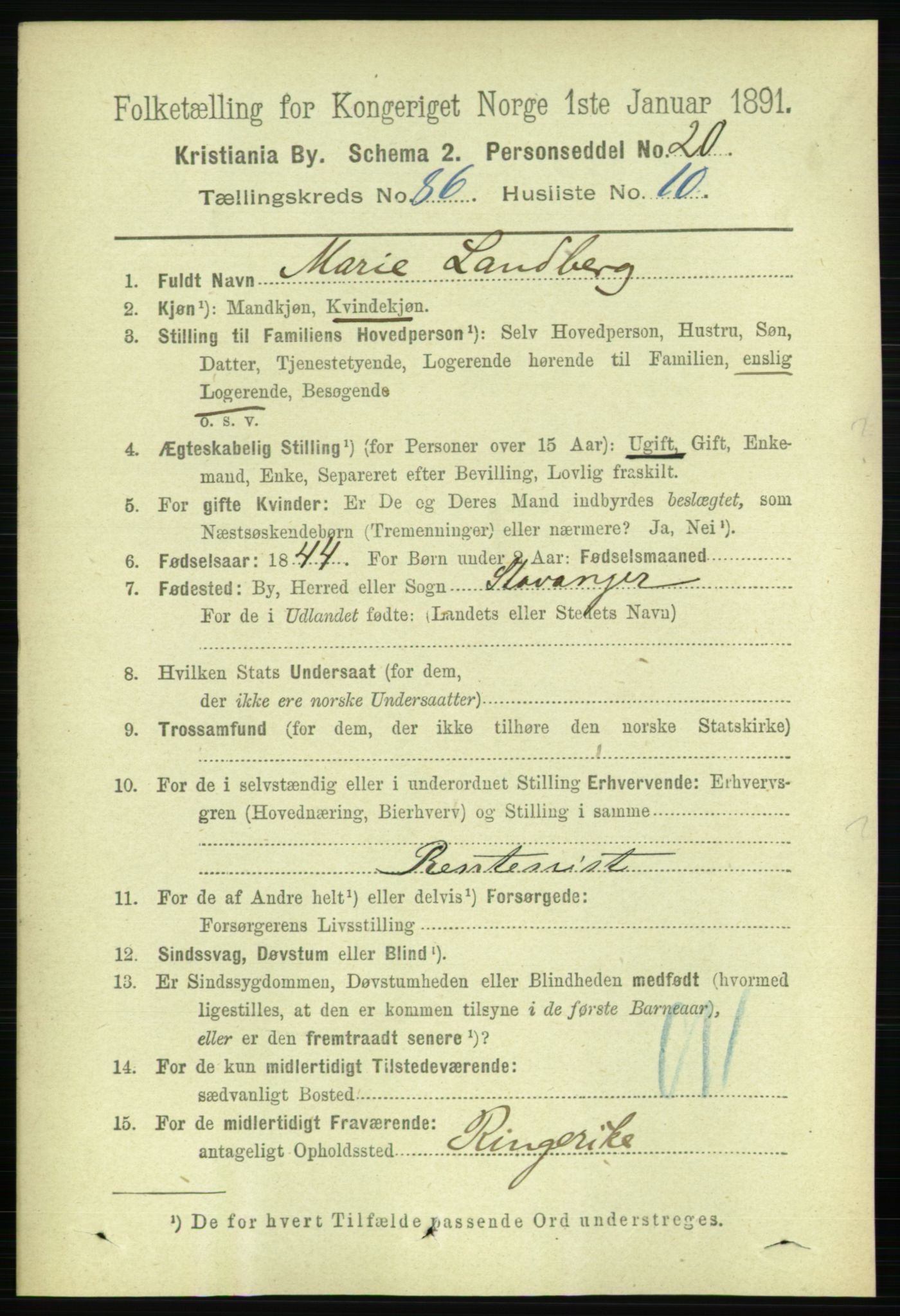 RA, 1891 census for 0301 Kristiania, 1891, p. 43340