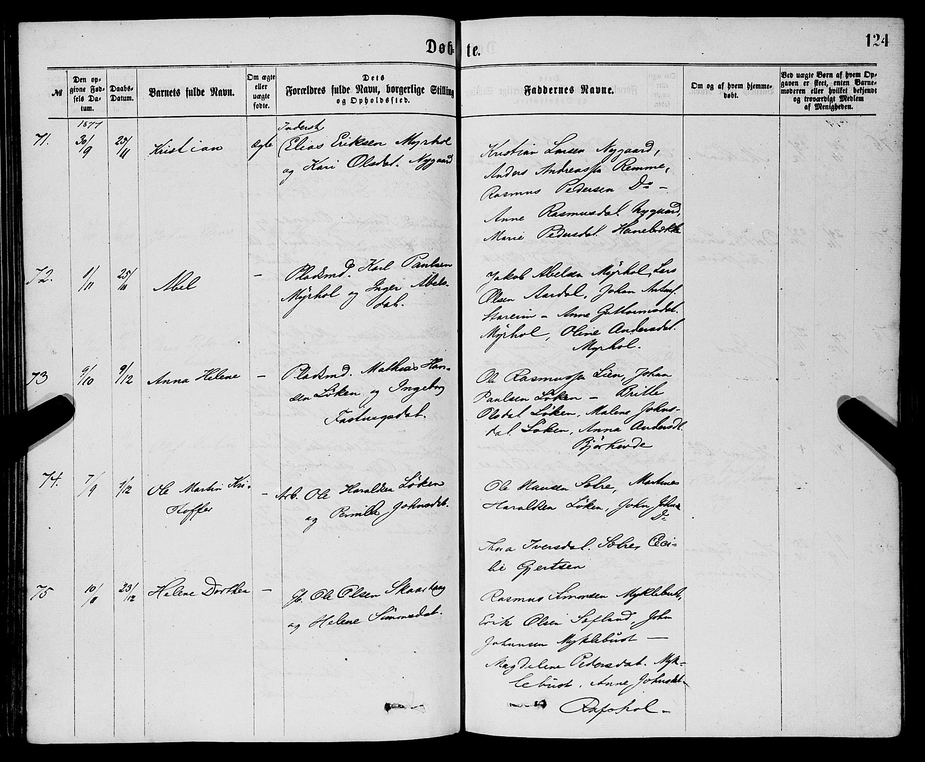 Eid sokneprestembete, AV/SAB-A-82301/H/Haa/Haaa/L0010: Parish register (official) no. A 10, 1867-1878, p. 124