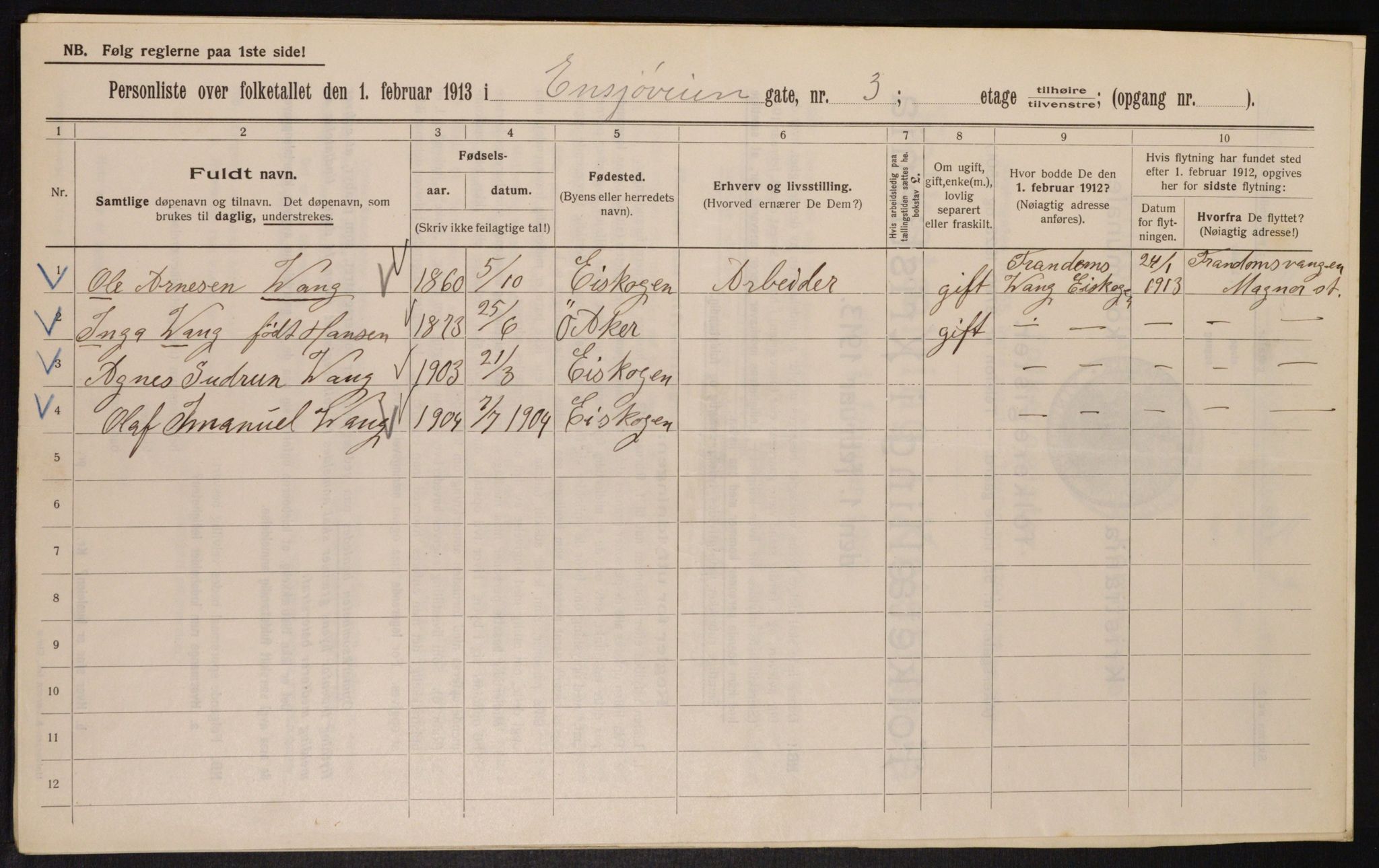 OBA, Municipal Census 1913 for Kristiania, 1913, p. 22043