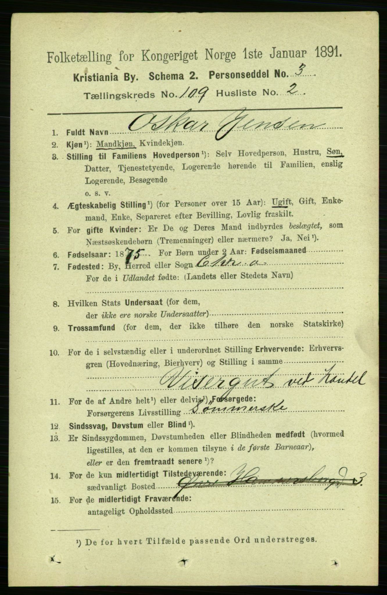 RA, 1891 census for 0301 Kristiania, 1891, p. 56416