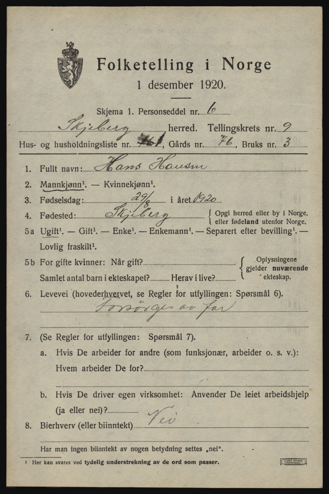 SAO, 1920 census for Skjeberg, 1920, p. 8875