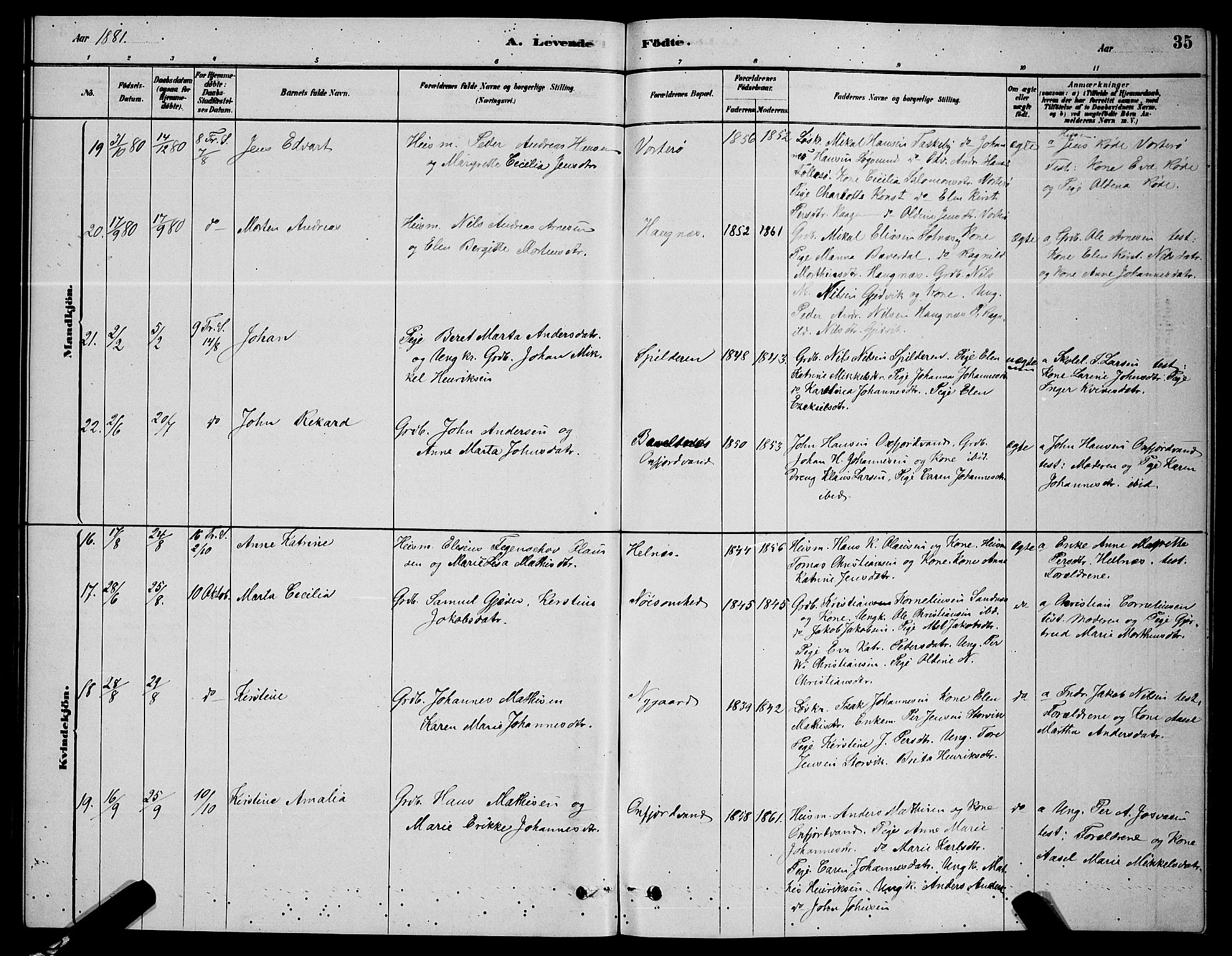 Skjervøy sokneprestkontor, AV/SATØ-S-1300/H/Ha/Hab/L0006klokker: Parish register (copy) no. 6, 1878-1888, p. 35