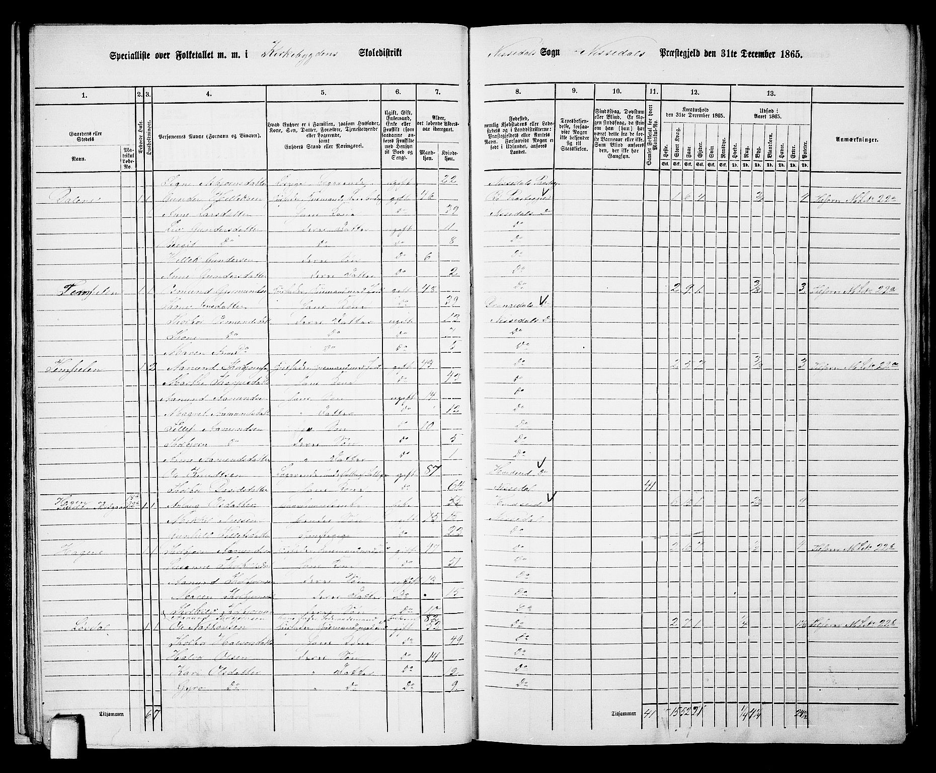 RA, 1865 census for Nissedal, 1865, p. 24