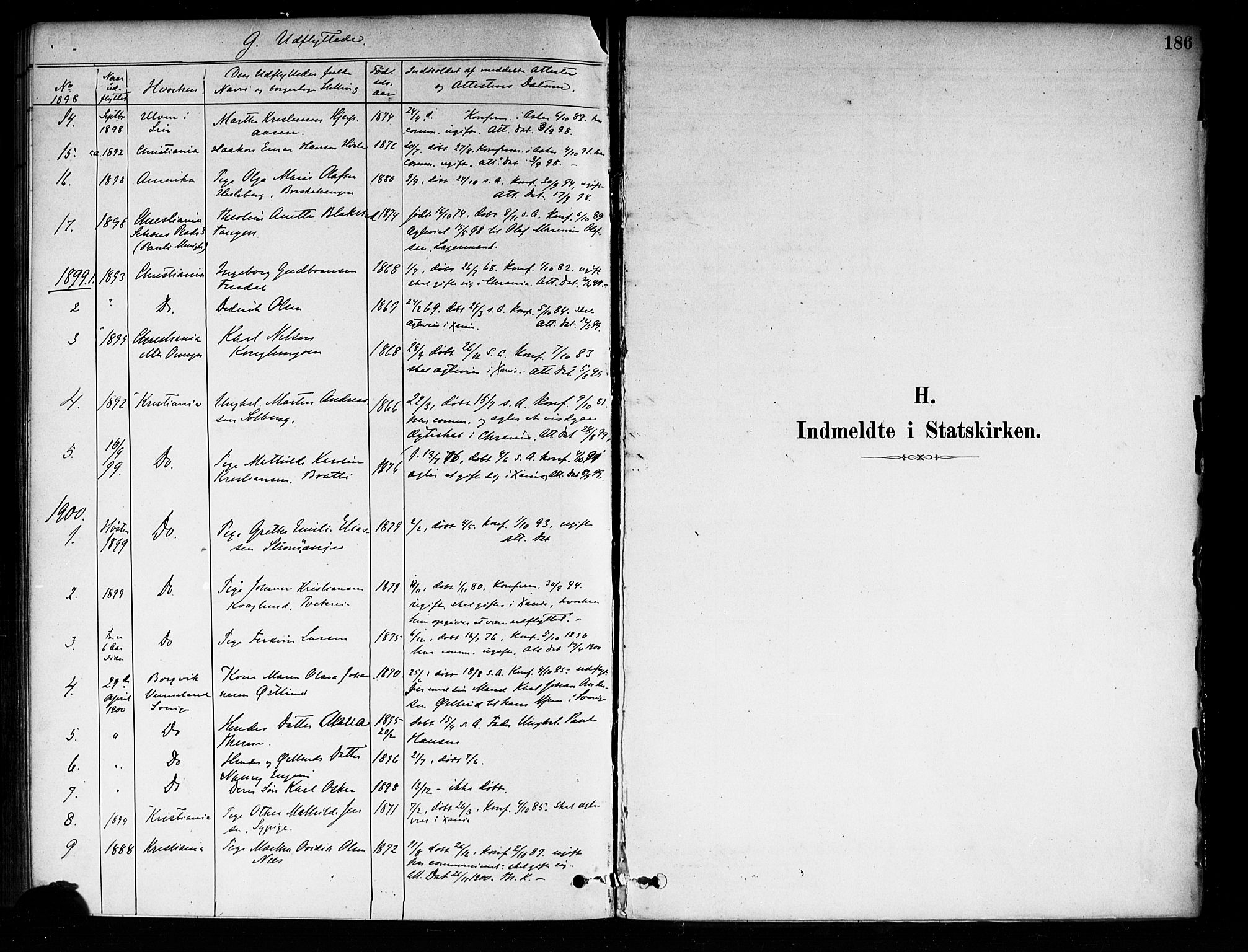 Asker prestekontor Kirkebøker, SAO/A-10256a/F/Fa/L0014: Parish register (official) no. I 14, 1879-1900, p. 186