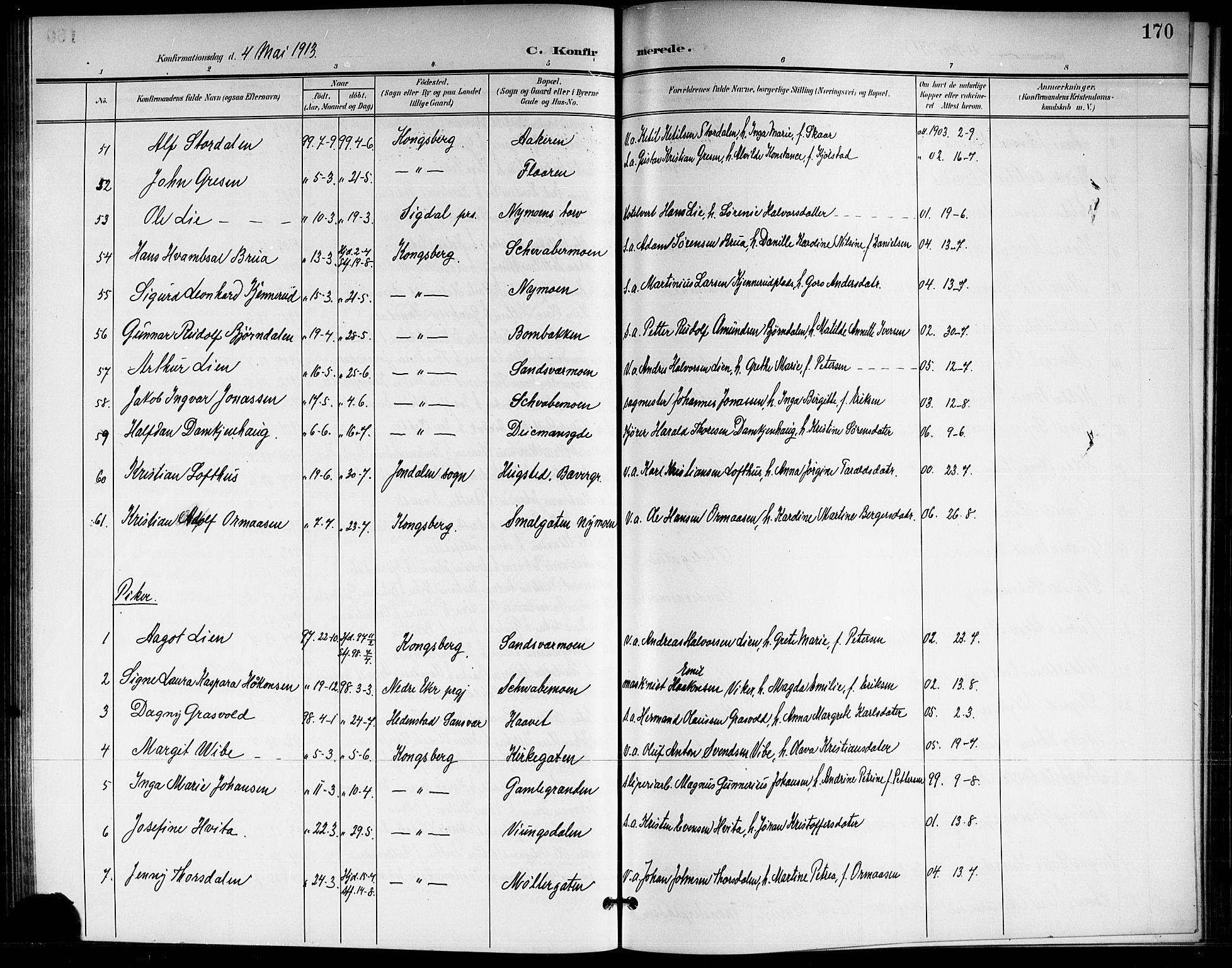 Kongsberg kirkebøker, AV/SAKO-A-22/G/Ga/L0007: Parish register (copy) no. 7, 1901-1915, p. 170