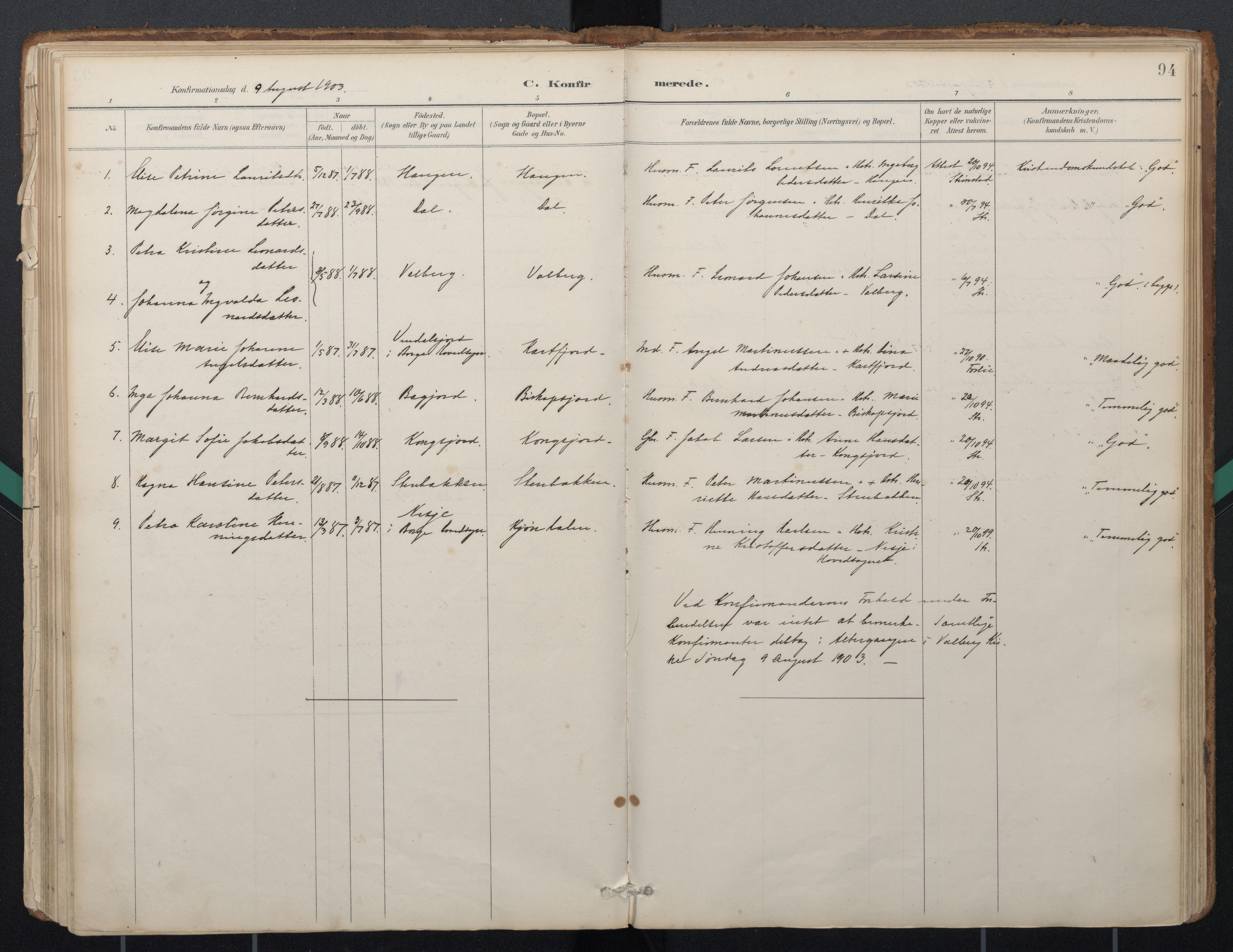 Ministerialprotokoller, klokkerbøker og fødselsregistre - Nordland, AV/SAT-A-1459/884/L1193: Parish register (official) no. 884A01, 1888-1905, p. 94