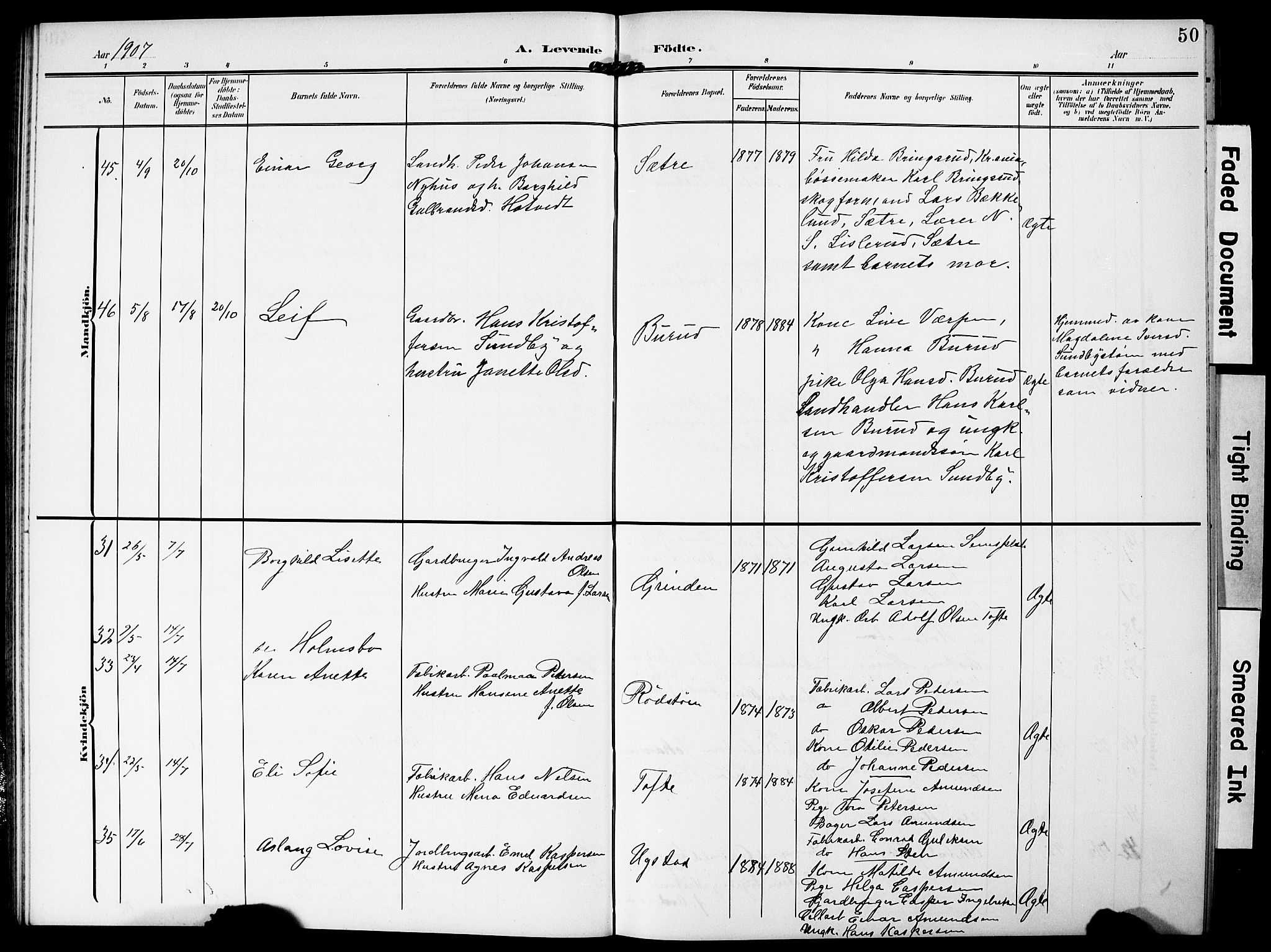 Hurum kirkebøker, AV/SAKO-A-229/G/Ga/L0004: Parish register (copy) no. I 4, 1904-1909, p. 50