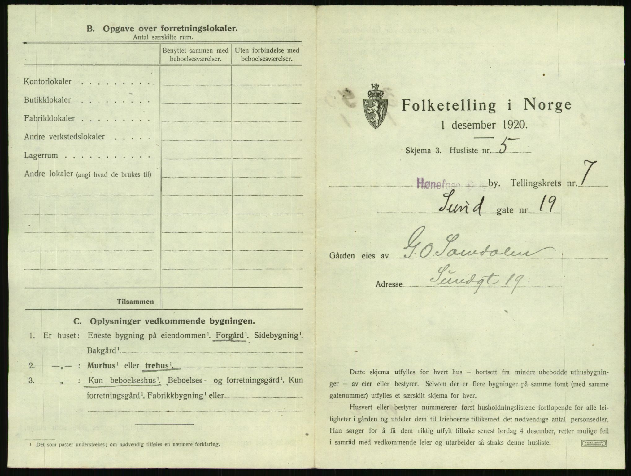 SAKO, 1920 census for Hønefoss, 1920, p. 688