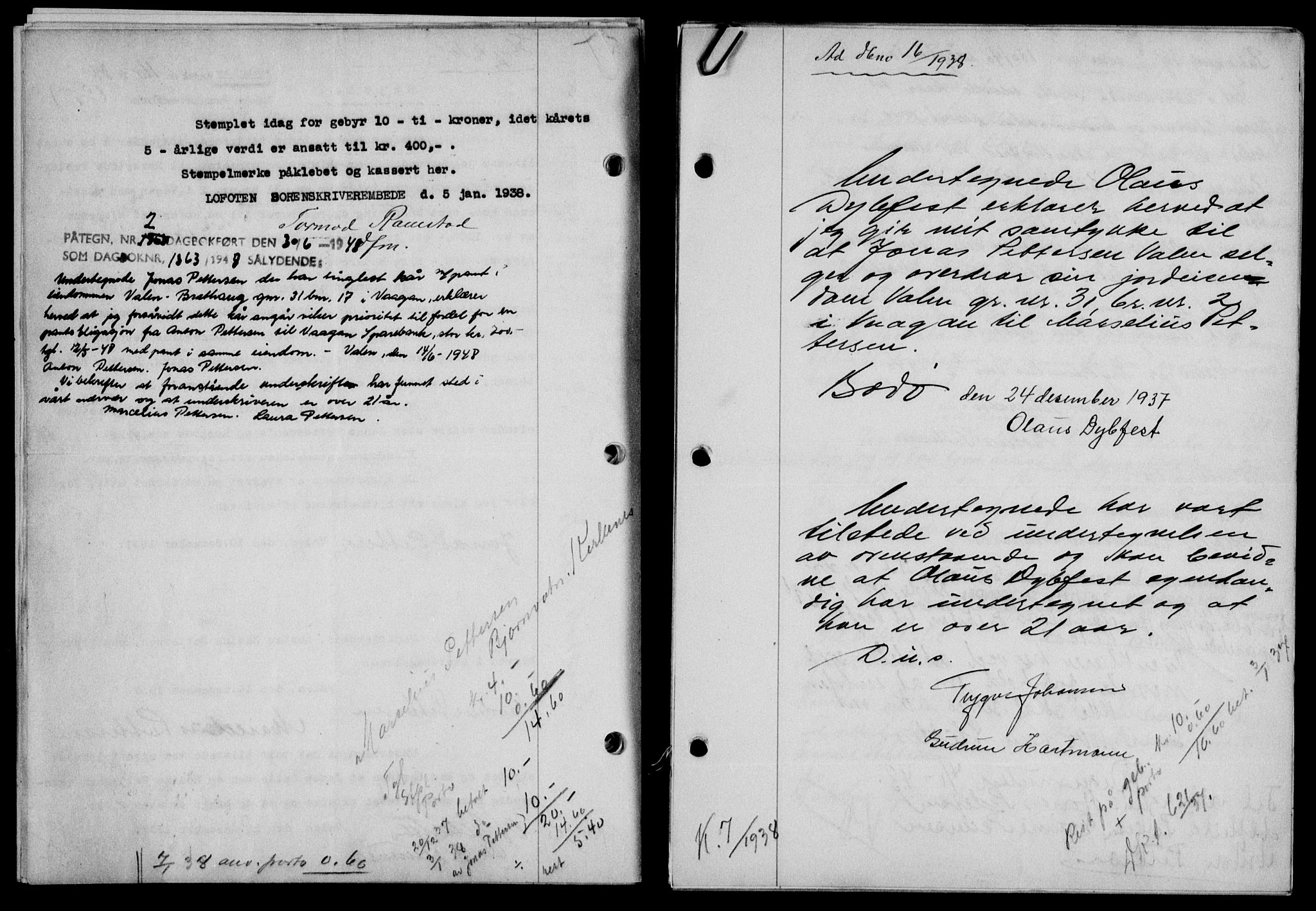 Lofoten sorenskriveri, SAT/A-0017/1/2/2C/L0003a: Mortgage book no. 3a, 1937-1938, Diary no: : 16/1938