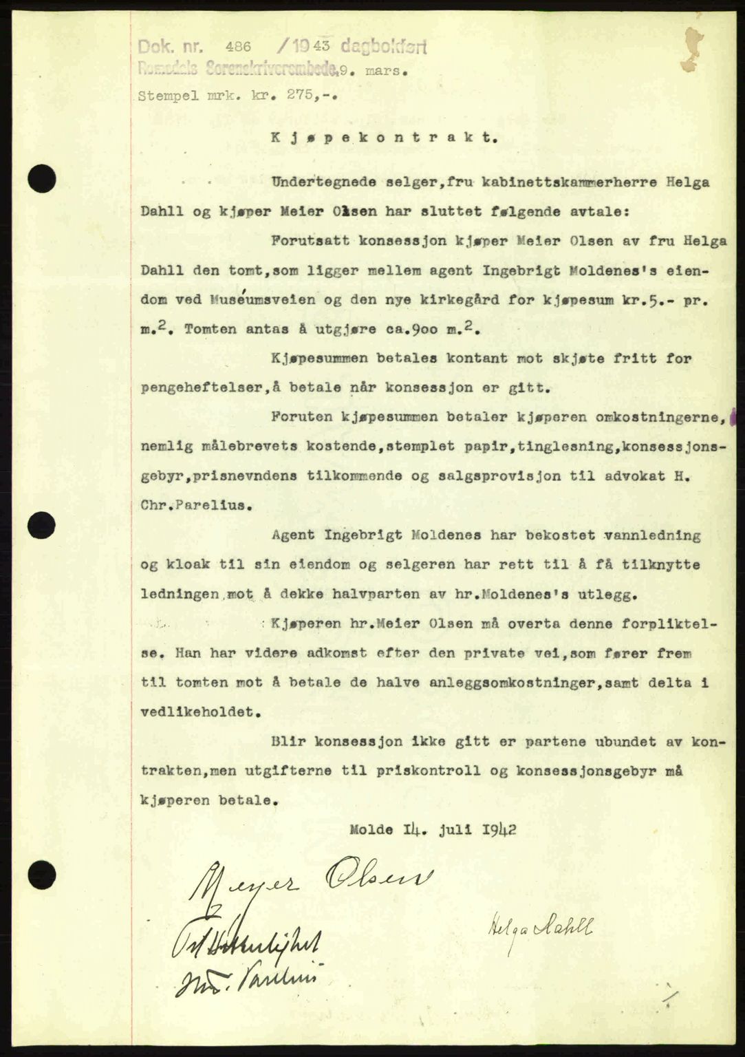 Romsdal sorenskriveri, AV/SAT-A-4149/1/2/2C: Mortgage book no. A14, 1943-1943, Diary no: : 486/1943