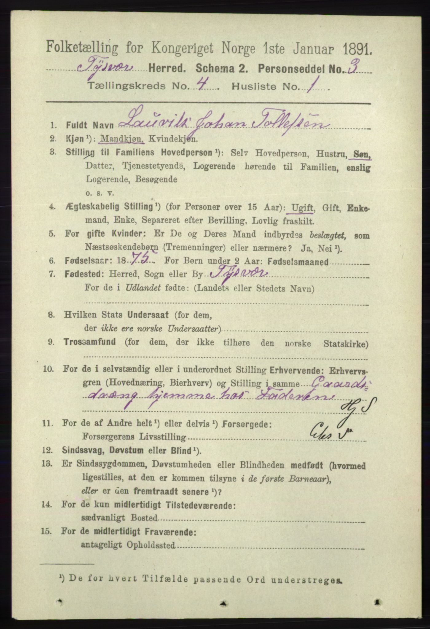 RA, 1891 census for 1146 Tysvær, 1891, p. 1513