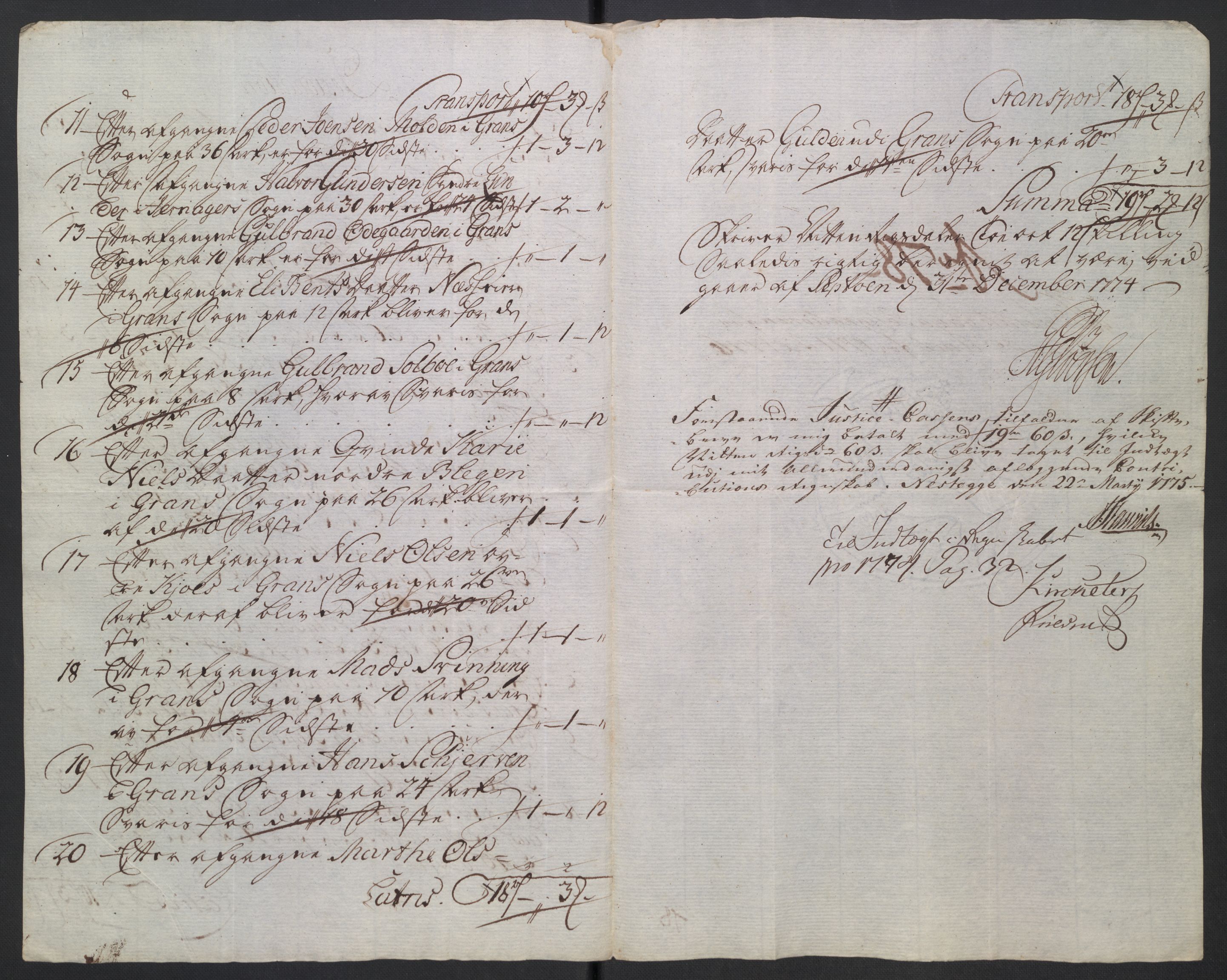 Rentekammeret inntil 1814, Reviderte regnskaper, Mindre regnskaper, AV/RA-EA-4068/Rb/L0014: Opplands amt, 1771-1779, p. 279