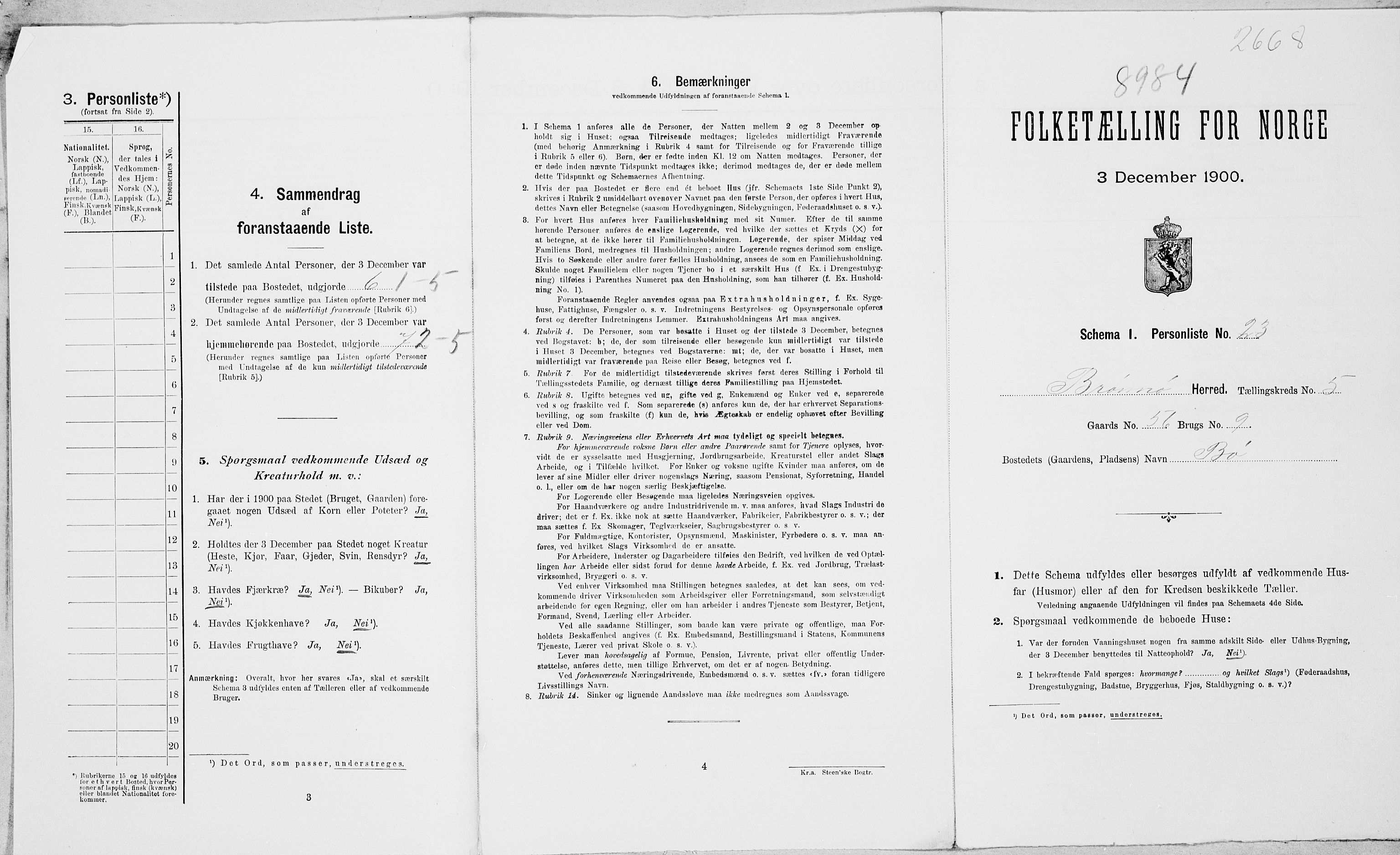 SAT, 1900 census for Brønnøy, 1900, p. 601